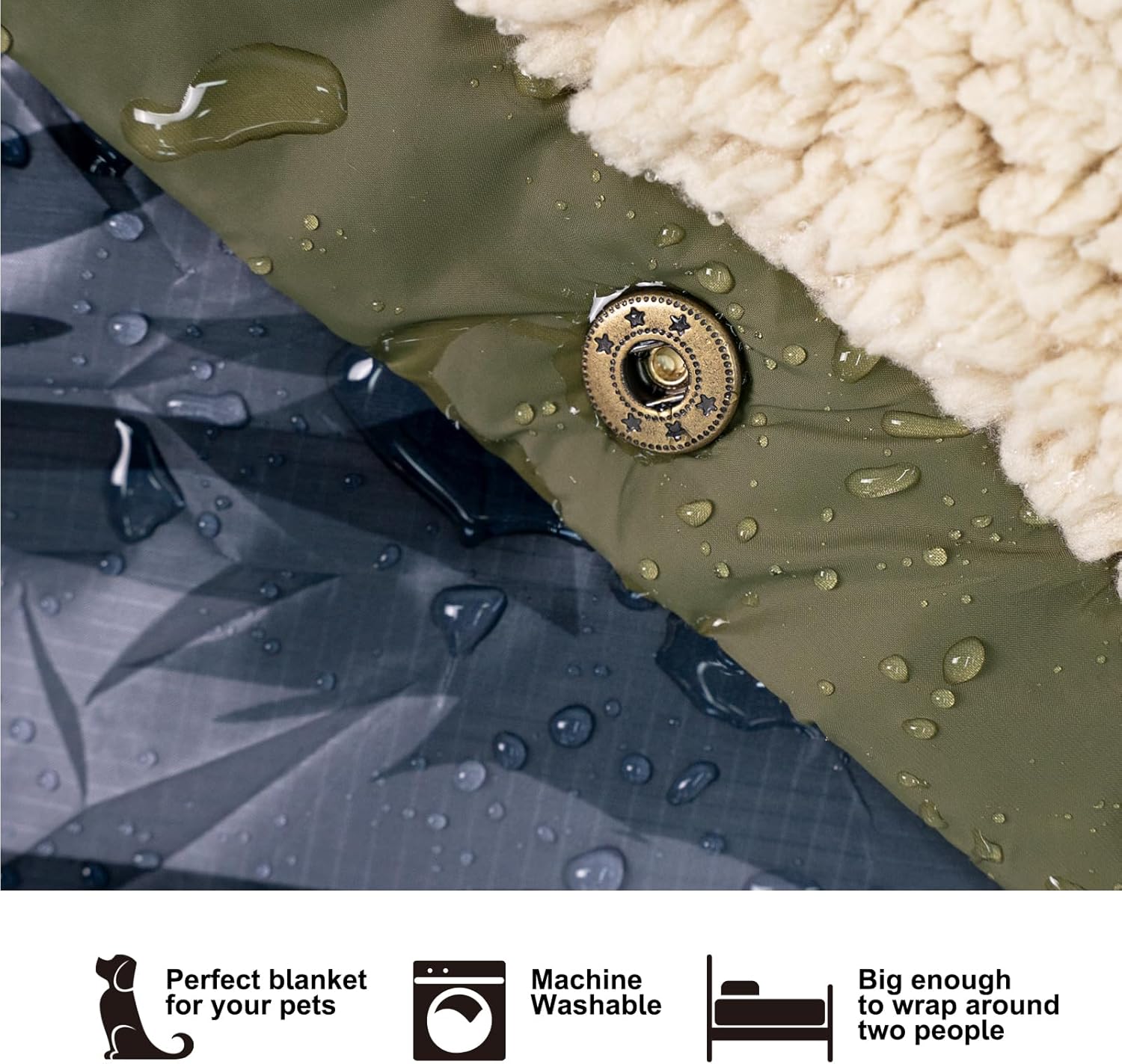 Kawagebo – Manta de forro polar Sherpa para acampar al aire libre con bolsa impermeable plegable, manta de campamento suave y cálida 3 en 1, manta