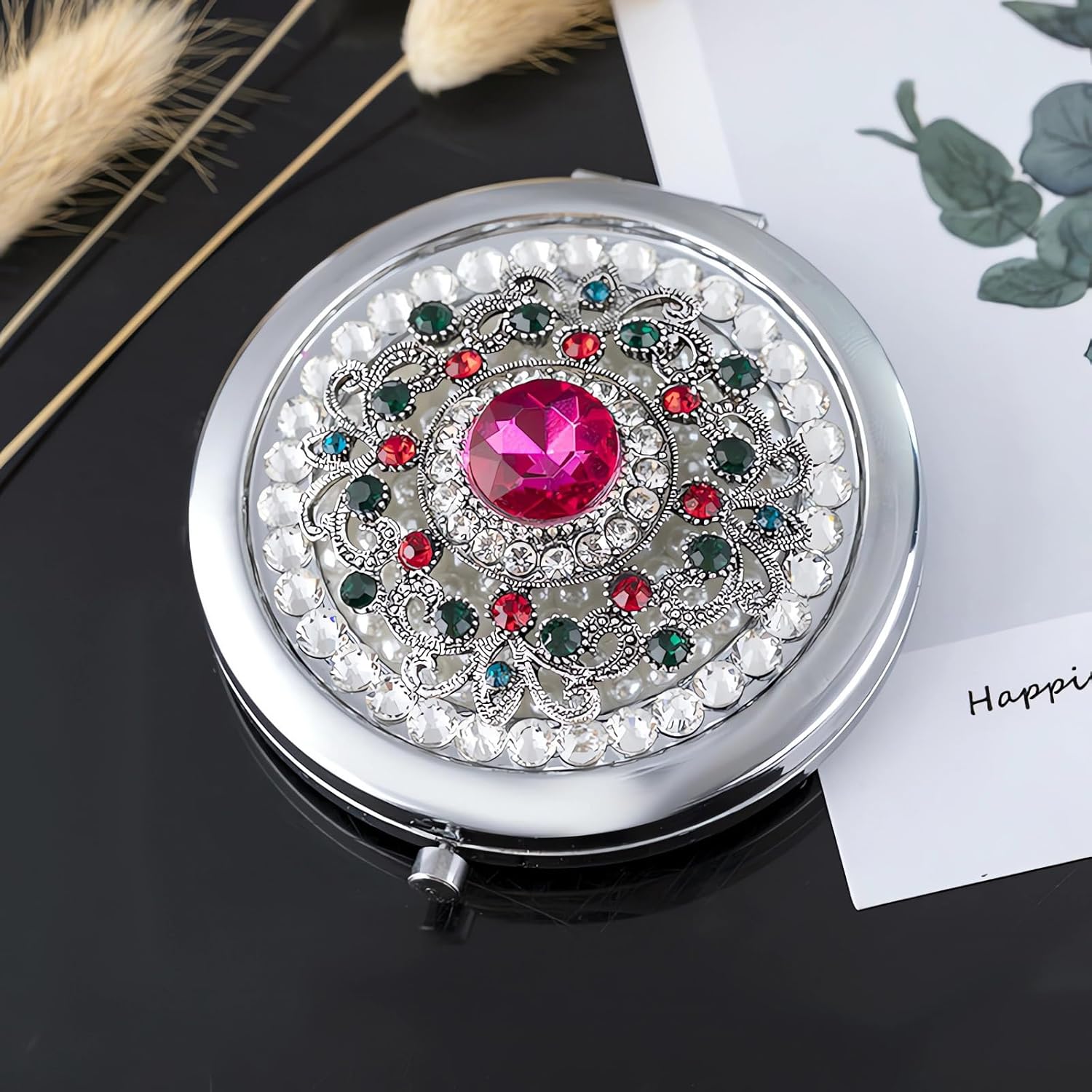 Espejo de bolsillo para mujer, 1x2x, espejo compacto para monederos, pequeño espejo redondo hecho a mano, mini espejo de maquillaje de viaje para