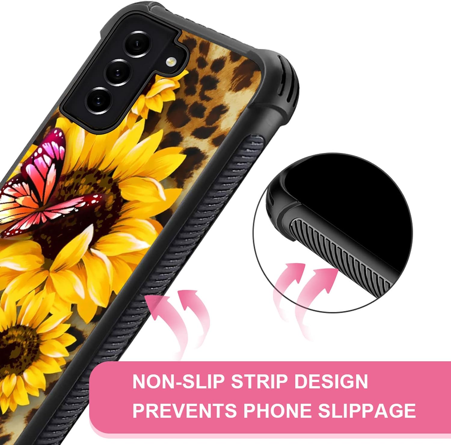 Goodsprout Funda compatible con Samsung Galaxy S22 Plus, parte trasera de girasol y mariposa de leopardo + funda protectora de silicona suave TPU