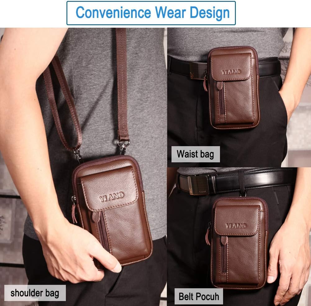 Bolso de hombro pequeño inteligente de cuero para hombre, soporte para celda de 7.0 pulgadas, funda táctica, funda de transporte, bolsa con lazo