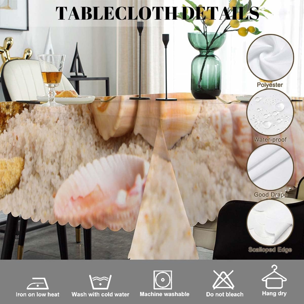 Swono Seashell – Mantel oblongo, de 52 x 70 pulgadas, diseño de océano tropical, estrellas de mar y conchas marinas, sin arrugas, mantel de granja