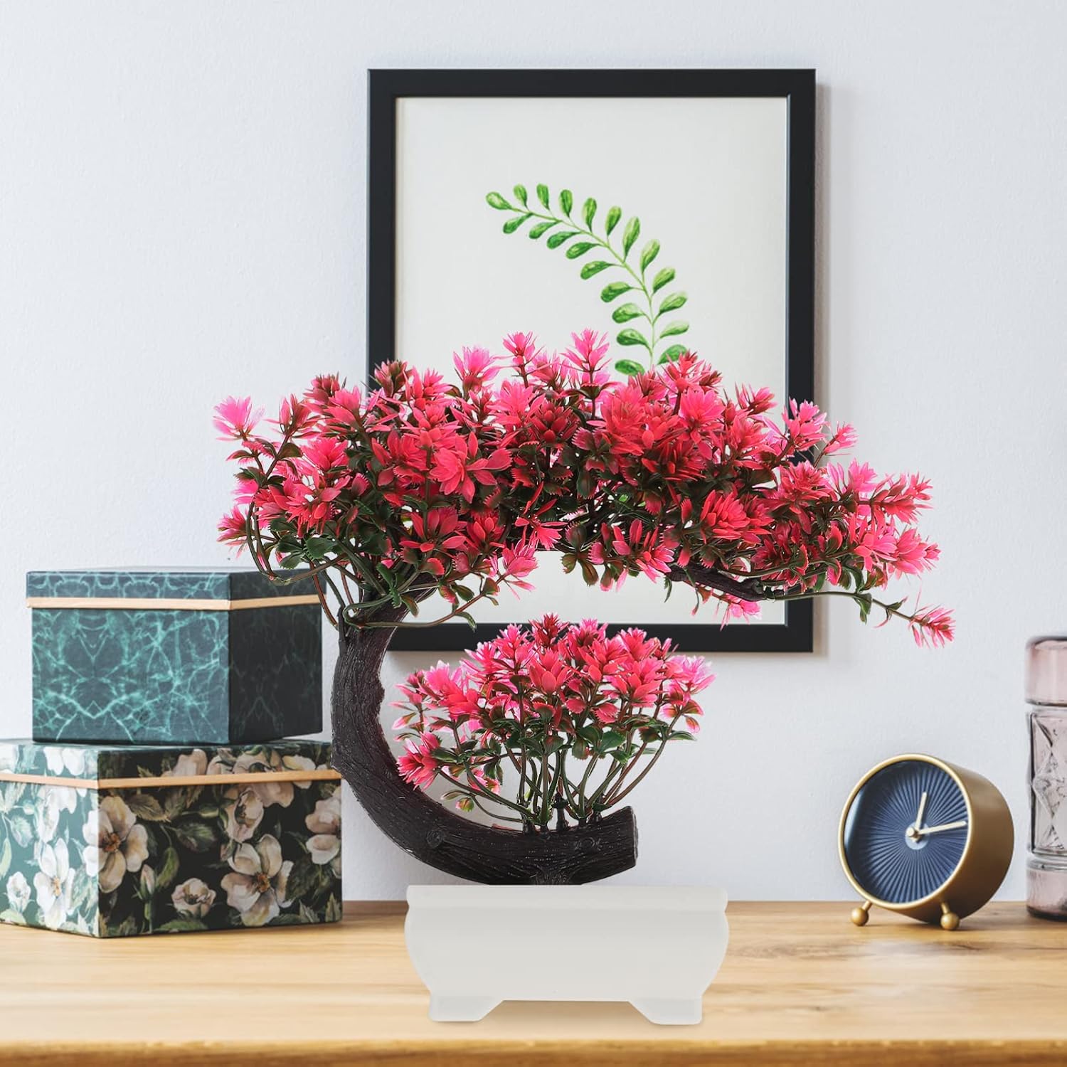 Operitacx Árbol bonsái artificial de simulación de flores para decoración de bonsái, plantas falsas pequeñas de interior, decoración para el hogar,