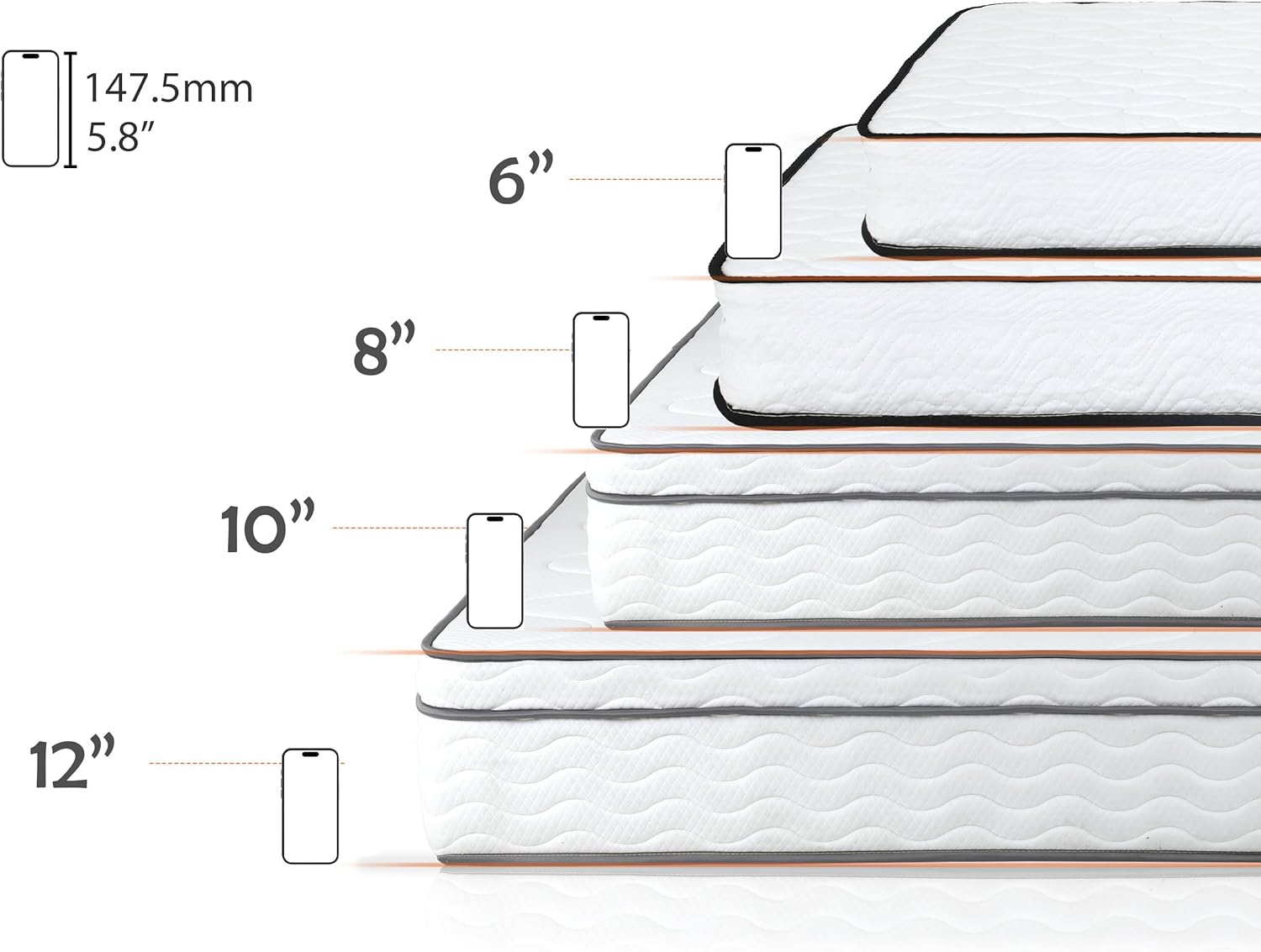 Colchón tamaño Queen de 5681012 pulgadas con funda, colchón de resortes interiores en una caja para un sueño fresco y alivio de presión, colchón de