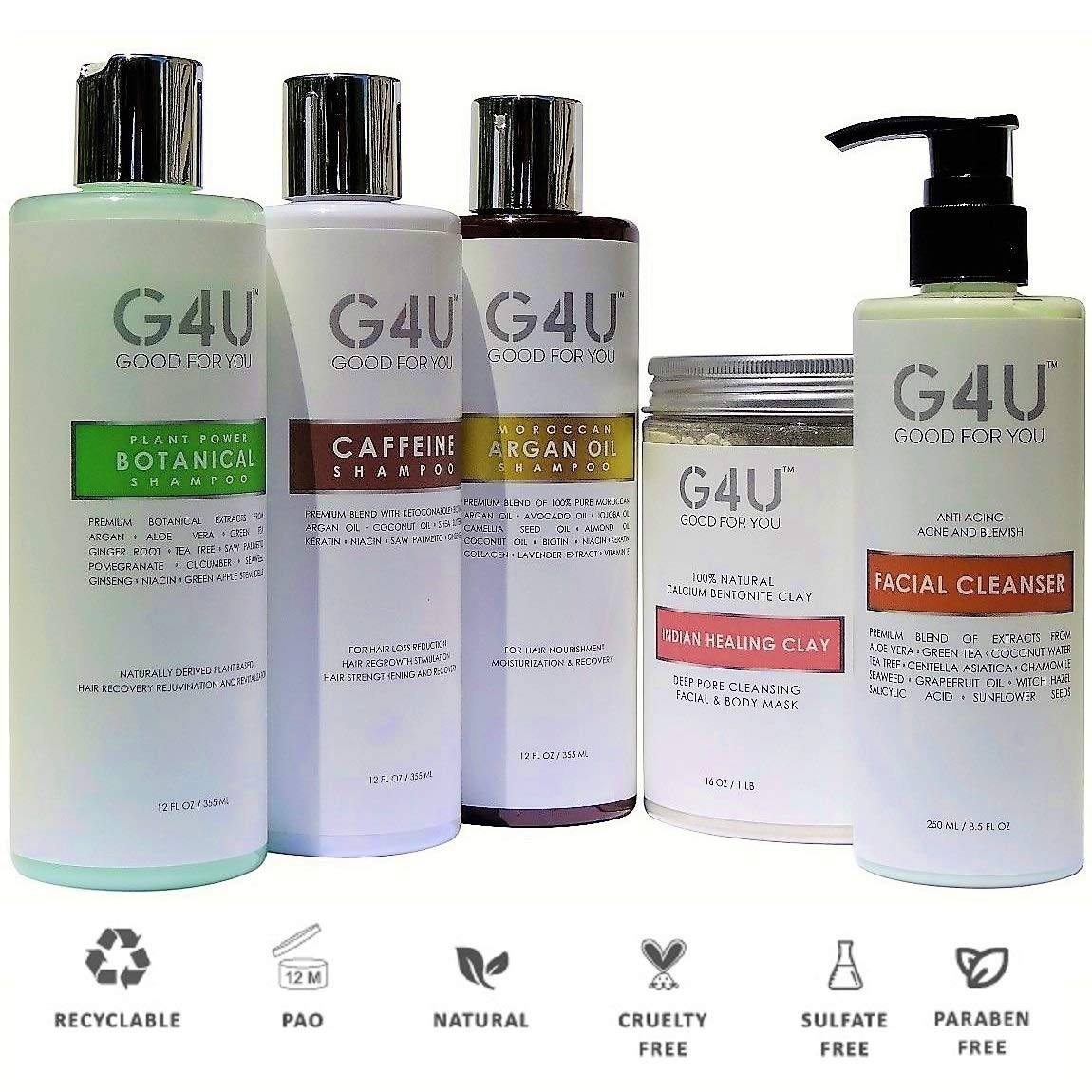 G4U Acondicionador de cabello natural y sin sulfato para hombres y mujeres. Para todo tipo de cabello, dañado, seco, tratado con color. Ingredientes