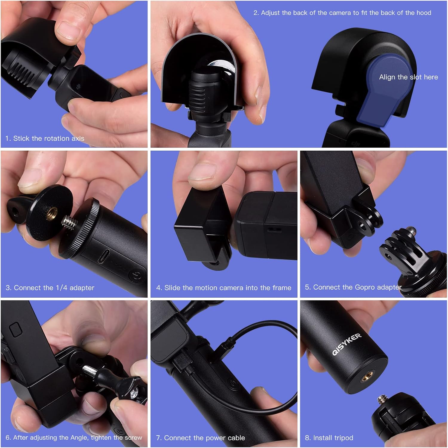 Agarre de mano de carga para cámara DJI Osmo PocketPocket 2, barra de extensión de banco de energía con trípode y adaptador de montaje, parasol de
