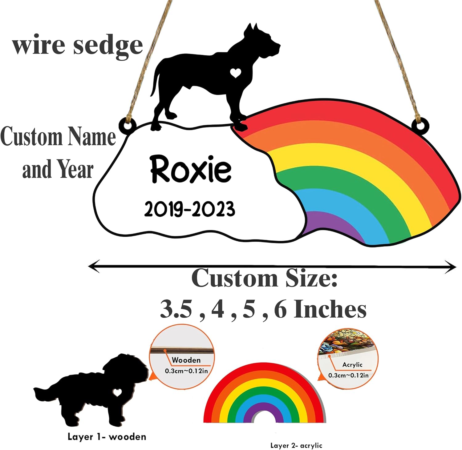 LOVELYPOD Rainbow Bridge – Regalos conmemorativos para mascotas, regalos conmemorativos para perros Pit Bull por pérdida de Pit Bull, regalo de