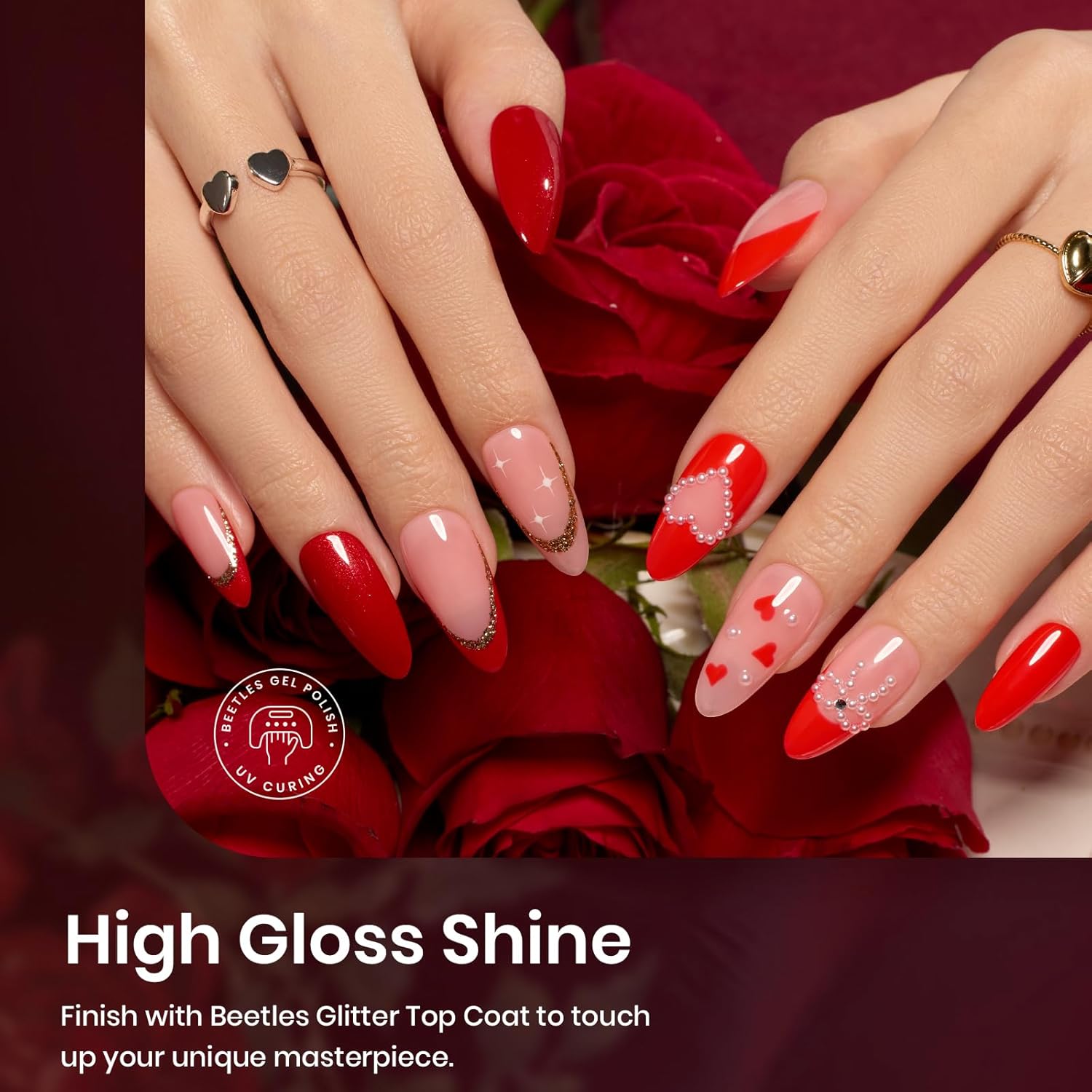 Beetles – Kit de 6 esmaltes de uñas de gel, colección Caramel, esmalte de gel de primavera, color borgoña, rojo y marrón, gel de uñas semipermanete,