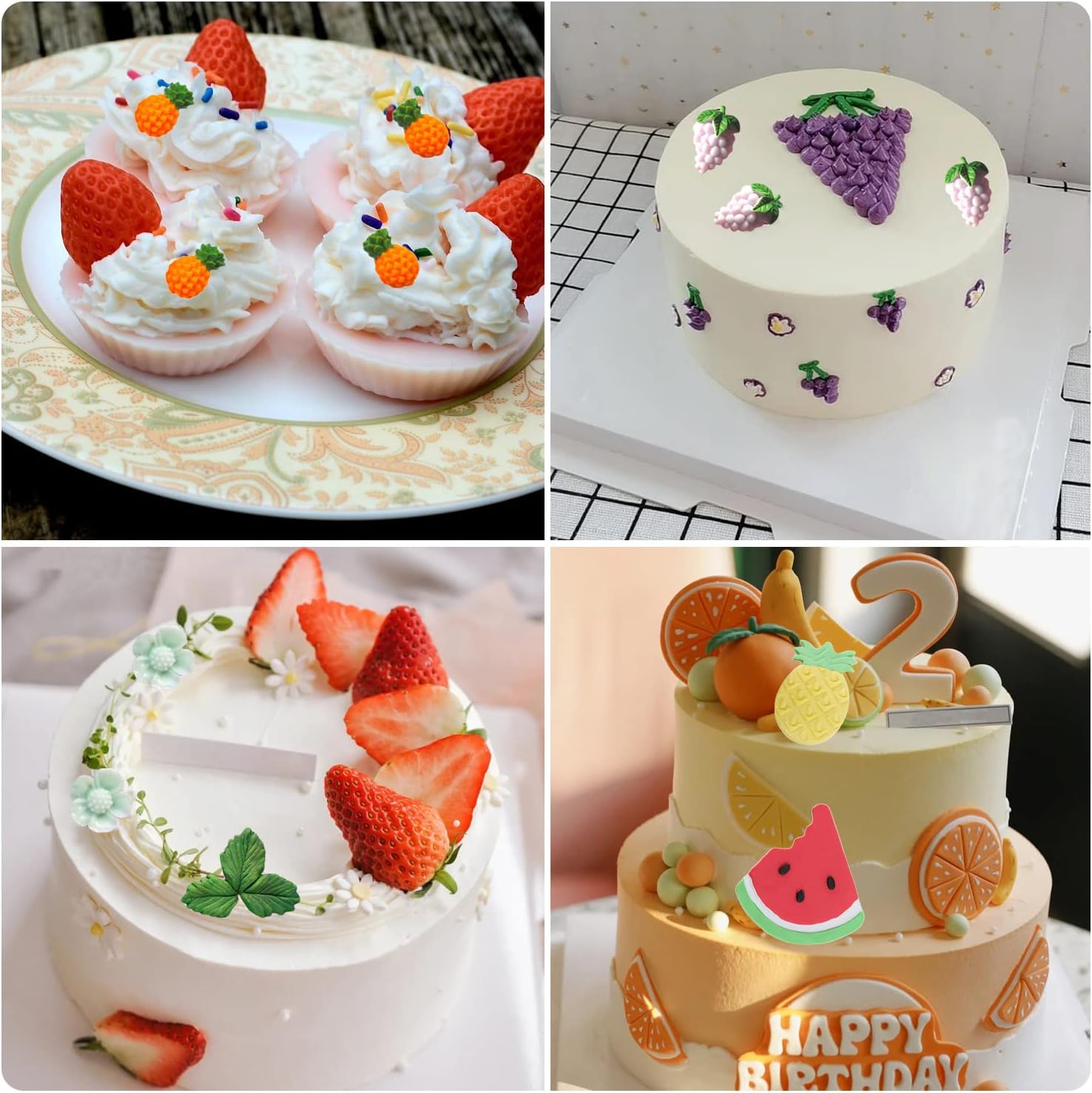 Mujiang Mini moldes de silicona de frutas de fresa, piña, sandía, uva, fondant, para decoración de pasteles, decoración de cupcakes, caramelo de