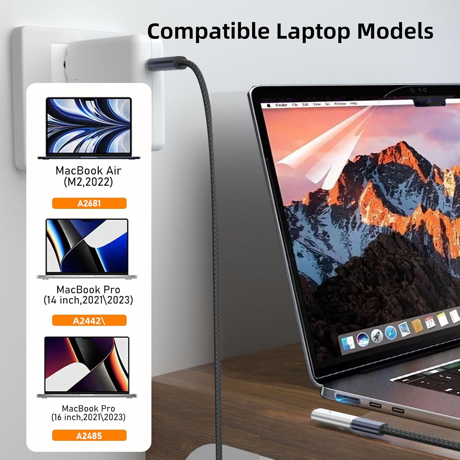 Adaptador de carga USB C a magnético 3 de 140 W, seguro 3, compatible con MacBook Pro 2023 (M2, 1416 pulgadas), MacBook Air 2022 (M2), MacBook Pro