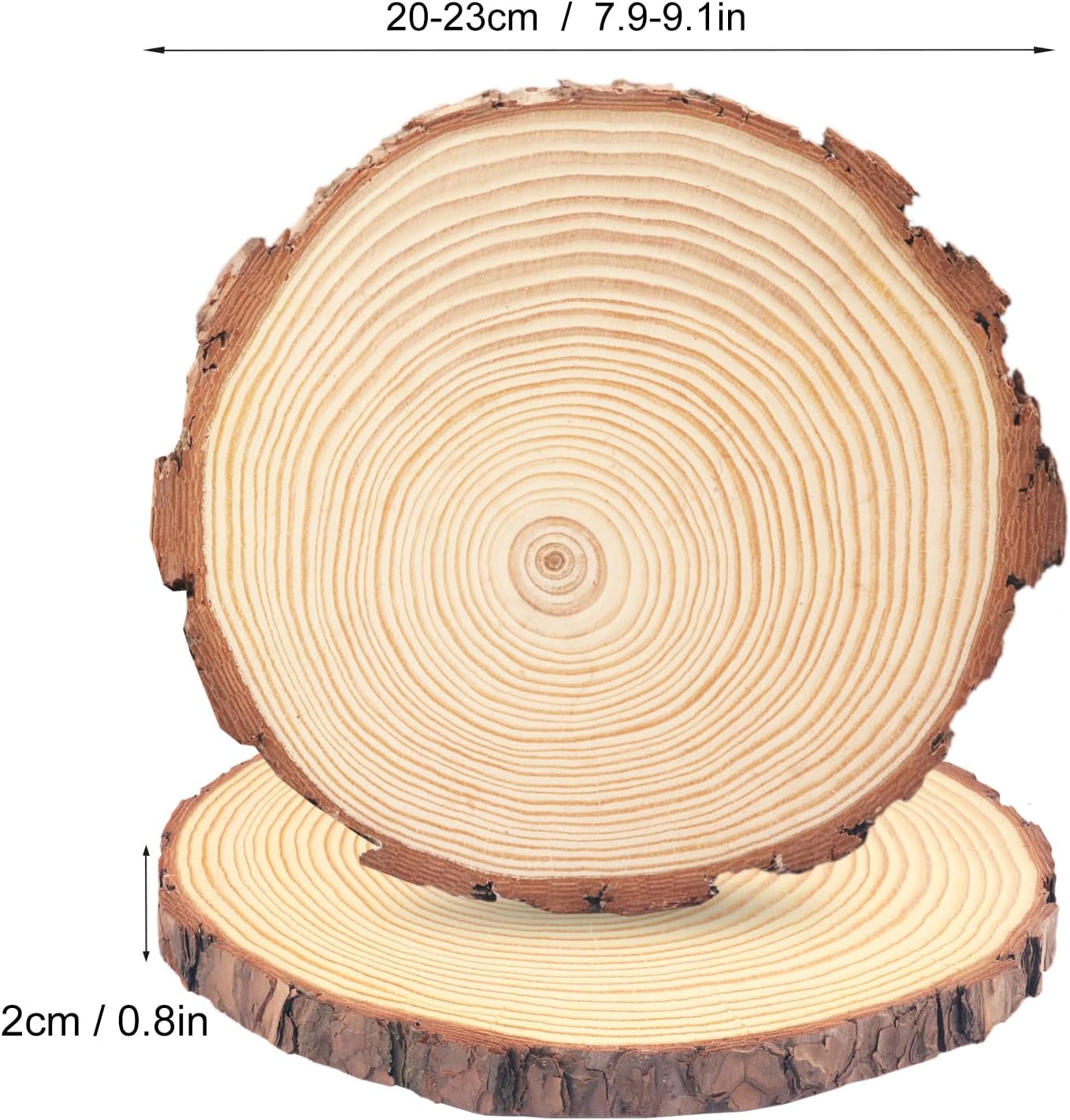 6 piezas de rebanadas de madera natural de 8 a 9 pulgadas, círculos de madera de pino sin terminar con cortezas para posavasos, manualidades,