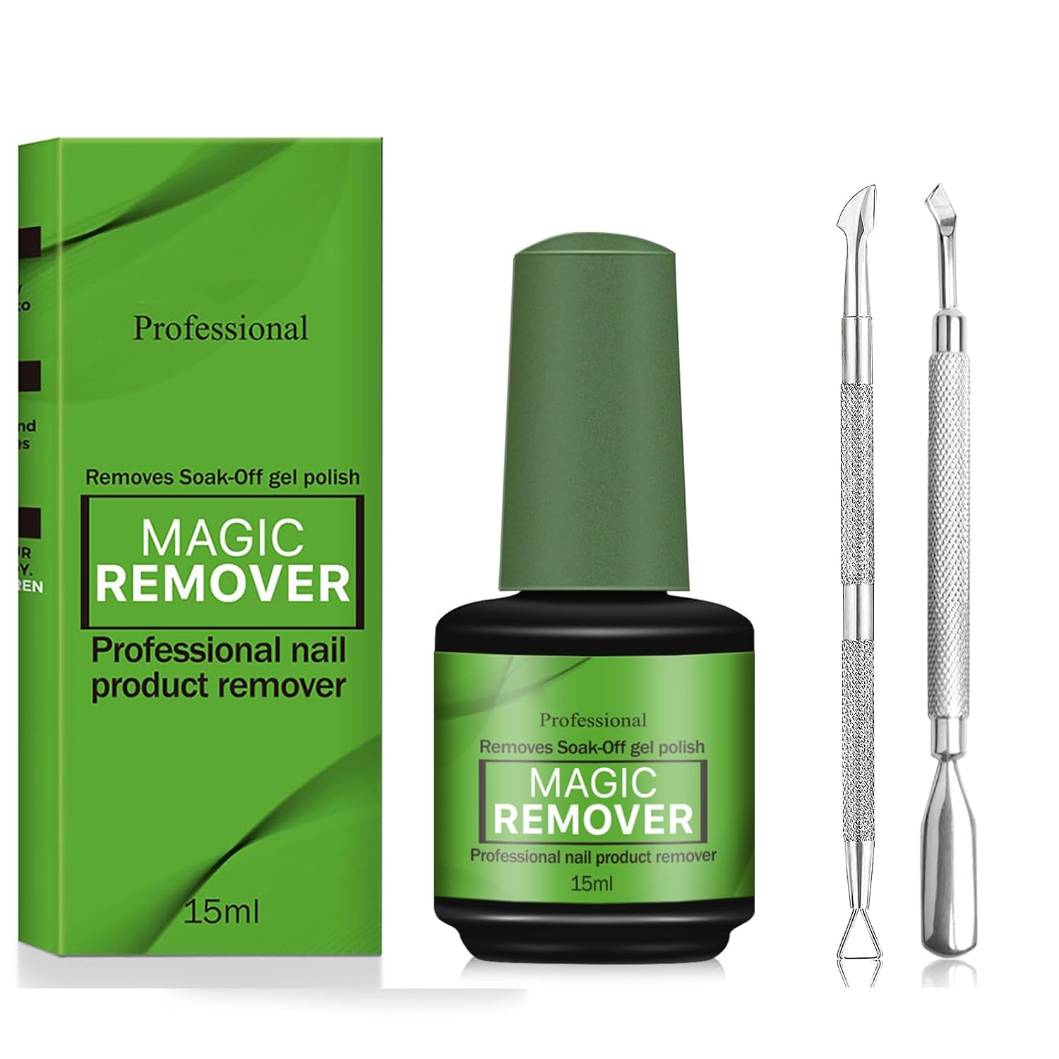 Kit profesional de removedor de esmalte de uñas de gel, solución de remojo rápida y fácil para uñas de gel en 2-3 minutos, incluye empujador de