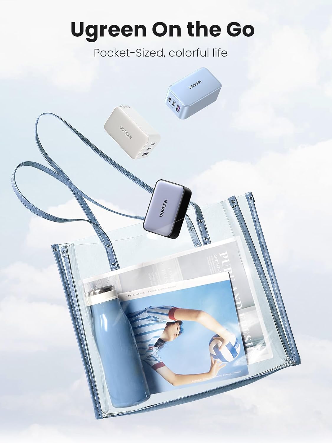 UGREEN Cargador USB C de 65 W, Nexode 3 puertos GaN Bloque de cargador rápido, cargador plegable compacto para MacBook ProAir, Dell XPS, iPhone 15