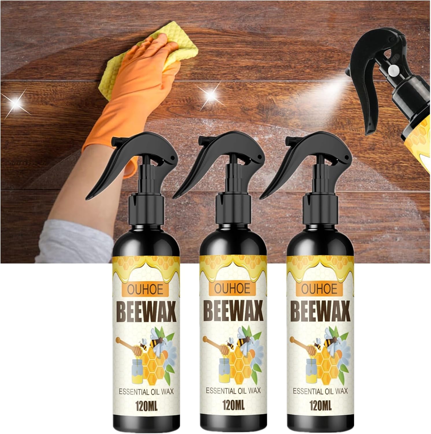 Pulidor de cera de abeja para muebles, espray natural de cera de abeja micromolecularizada, el espray original de cera de abeja para muebles y