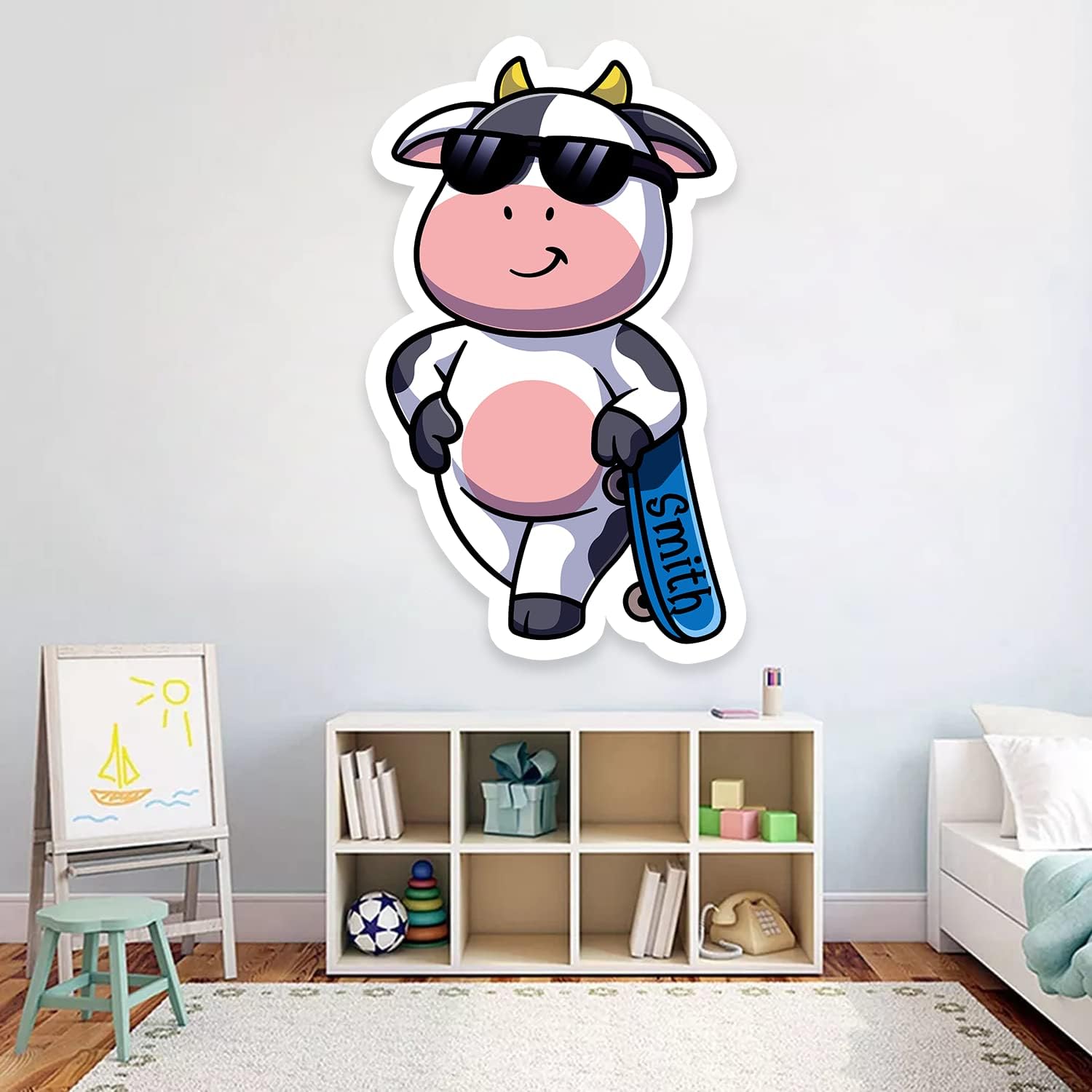 Calcomanías de pared de vaca personalizadas para decorar el dormitorio de los bebés, niños y niñas, calcomanías de pared de vaca con nombre