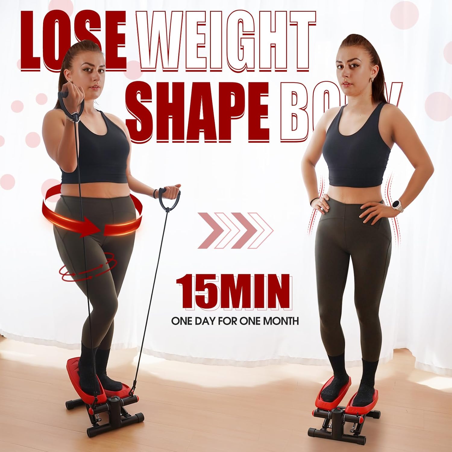 MOSUNY Steppers para ejercicio, mini con bandas de resistencia Home Fitness, escalera neumática mejorada de carga de 330 libras, monitor LCD de