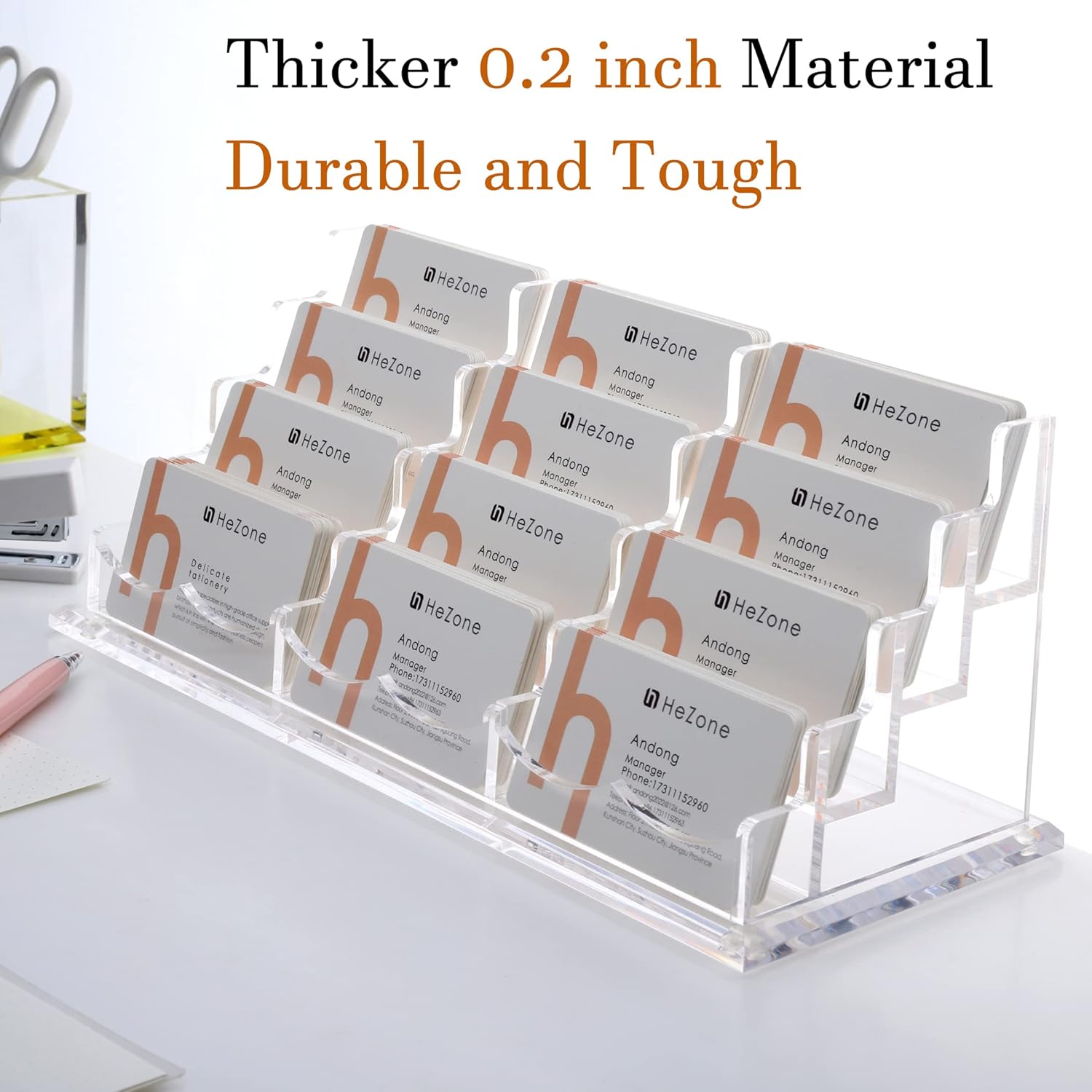 Soporte para tarjetas de visita para escritorio, 12 ranuras y 4 niveles, juego de soporte para tarjetas de visita de acrílico transparente múltiple,