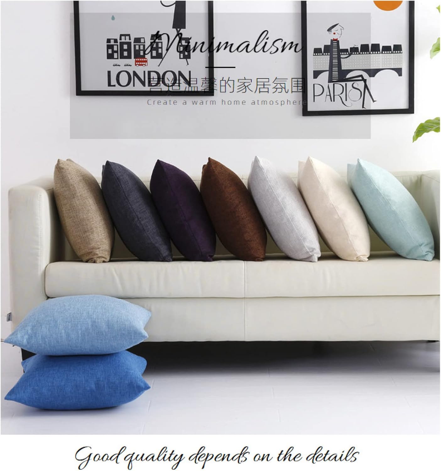Juego de 2 fundas de almohada cuadradas decorativas de lino azul zafiro, para interiores y exteriores, funda de almohada para sofá de 18 x 18
