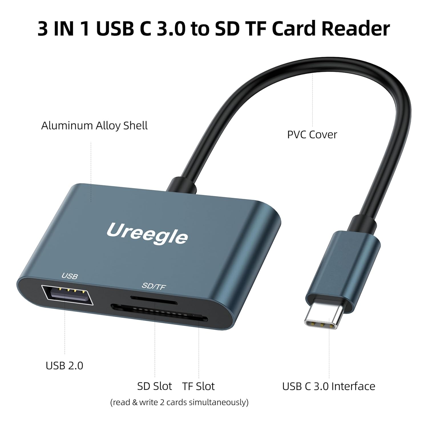 Lector de tarjetas USB C SD, adaptador de lector de tarjetas de memoria USB C a USB 3 en 1 de capacidad de 2 TB, adaptador de tarjeta micro SD para