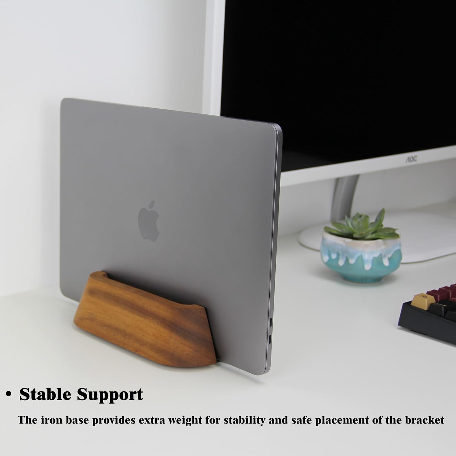 Soporte de madera para laptop, ajustable para escritorio, se adapta a laptops de 0.4 a 1.2 pulgadas, resistente y duradero, almohadillas