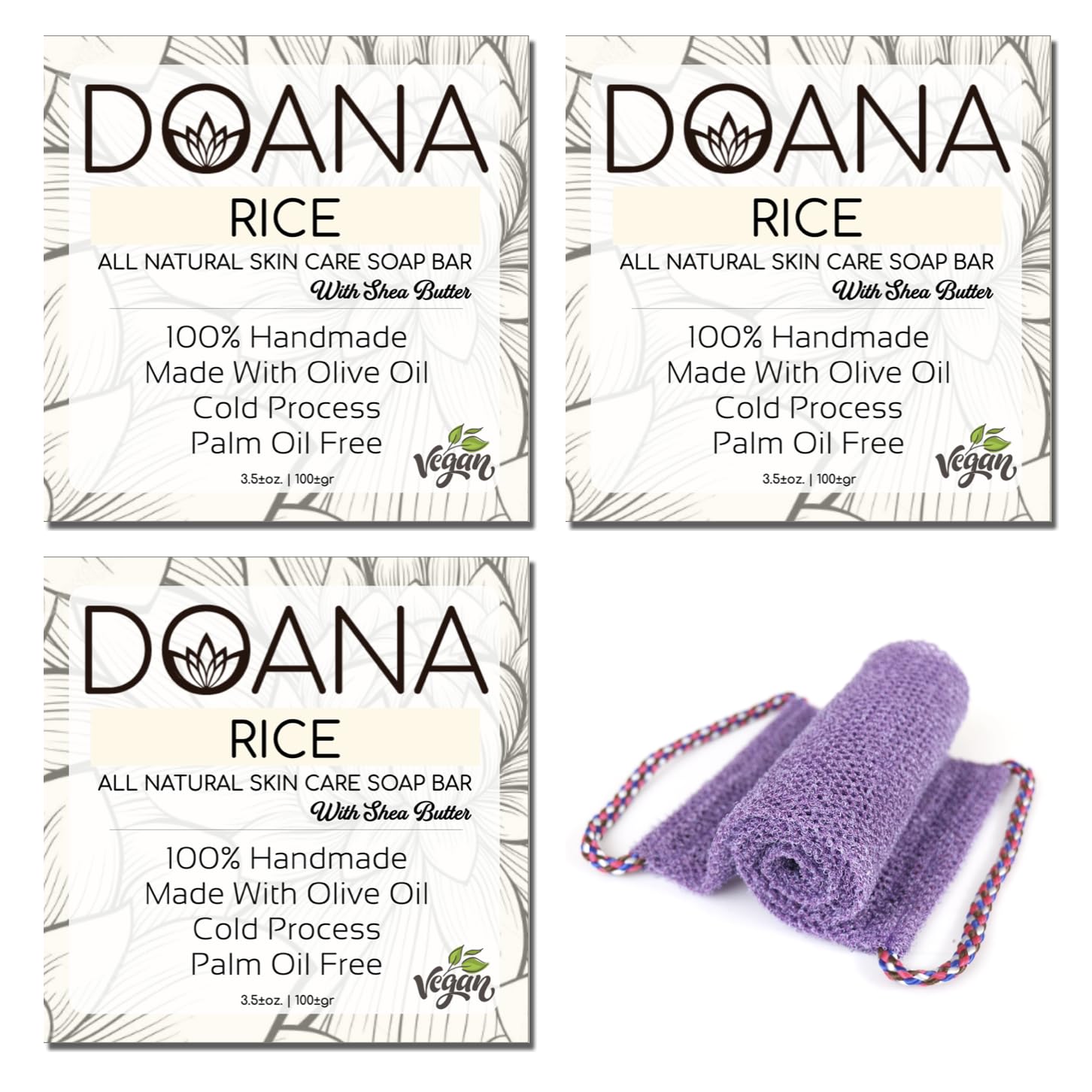 Barra de jabón de arroz, ahora con manteca de karité, vegana con aceite de oliva y aceite de coco, sin aceite de palma, hidratante e iluminadora