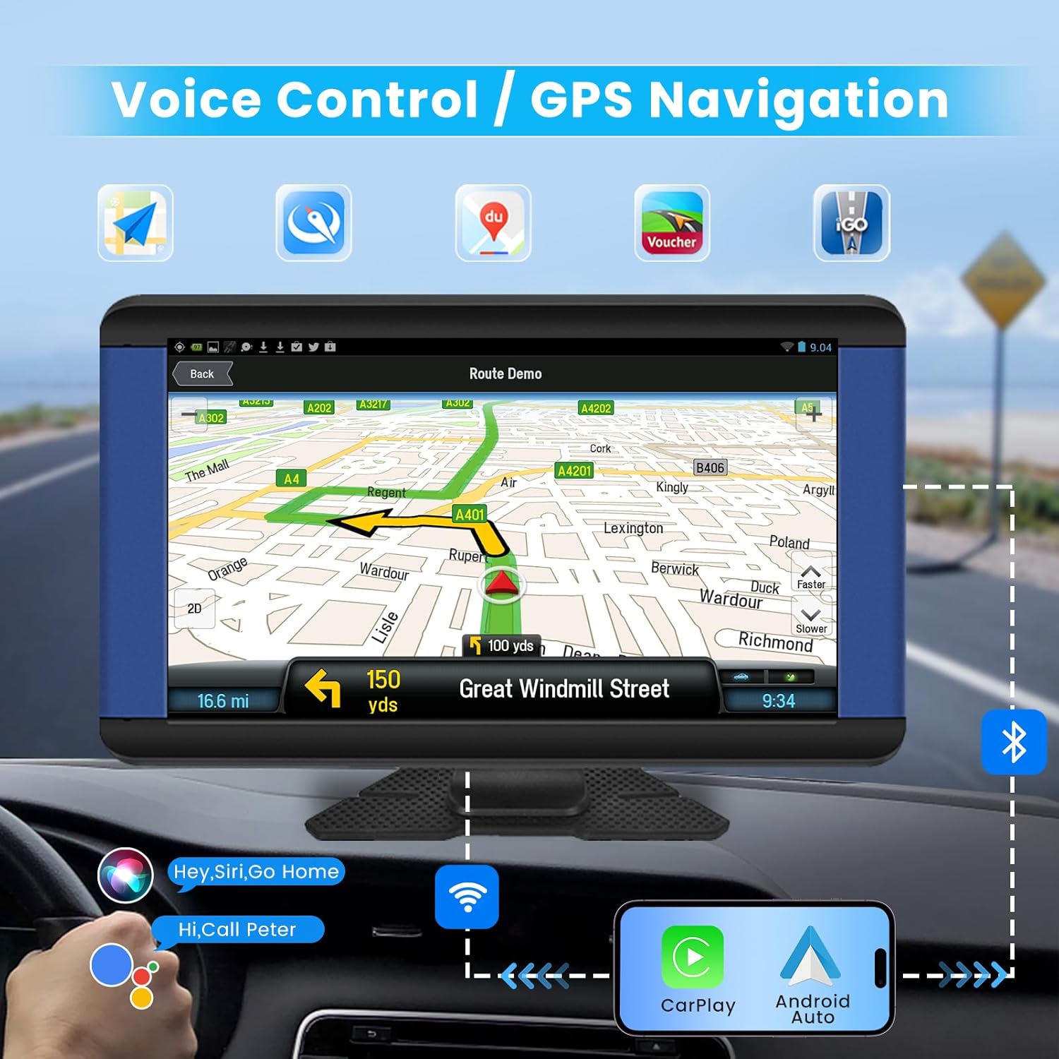 Inefala Estéreo portátil inalámbrico para automóvil Apple CarPlay de 7 pulgadas, soporte para tablero CarPlay con Android Auto, pantalla táctil