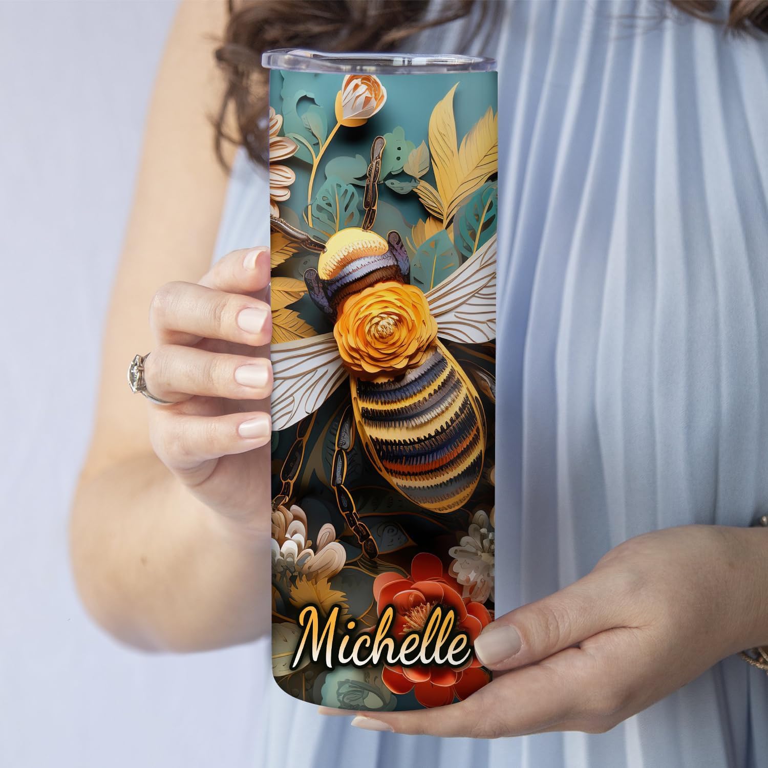 Hyturtle Regalos personalizados de vaso delgado de abeja para hombres y mujeres, regalos de cumpleaños y Navidad para amantes de las abejas, regalos