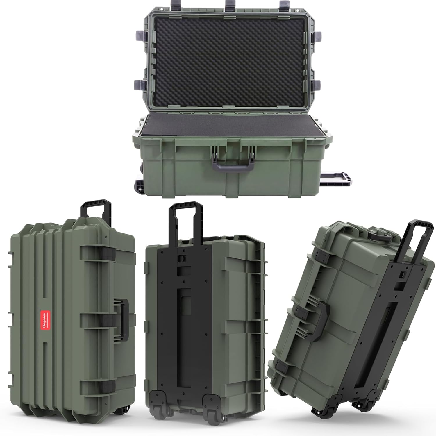 Regetek Funda rígida impermeable, 33 x 21 x 14 pulgadas, funda para equipo con ruedasespuma personalizable, funda de rodillo de engranajes para