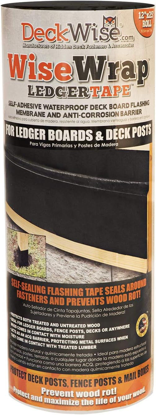 deckwise wisewrap Ledger cinta, autoadhesivo Deck y Post parpadeo, 12″ X 25’Roll