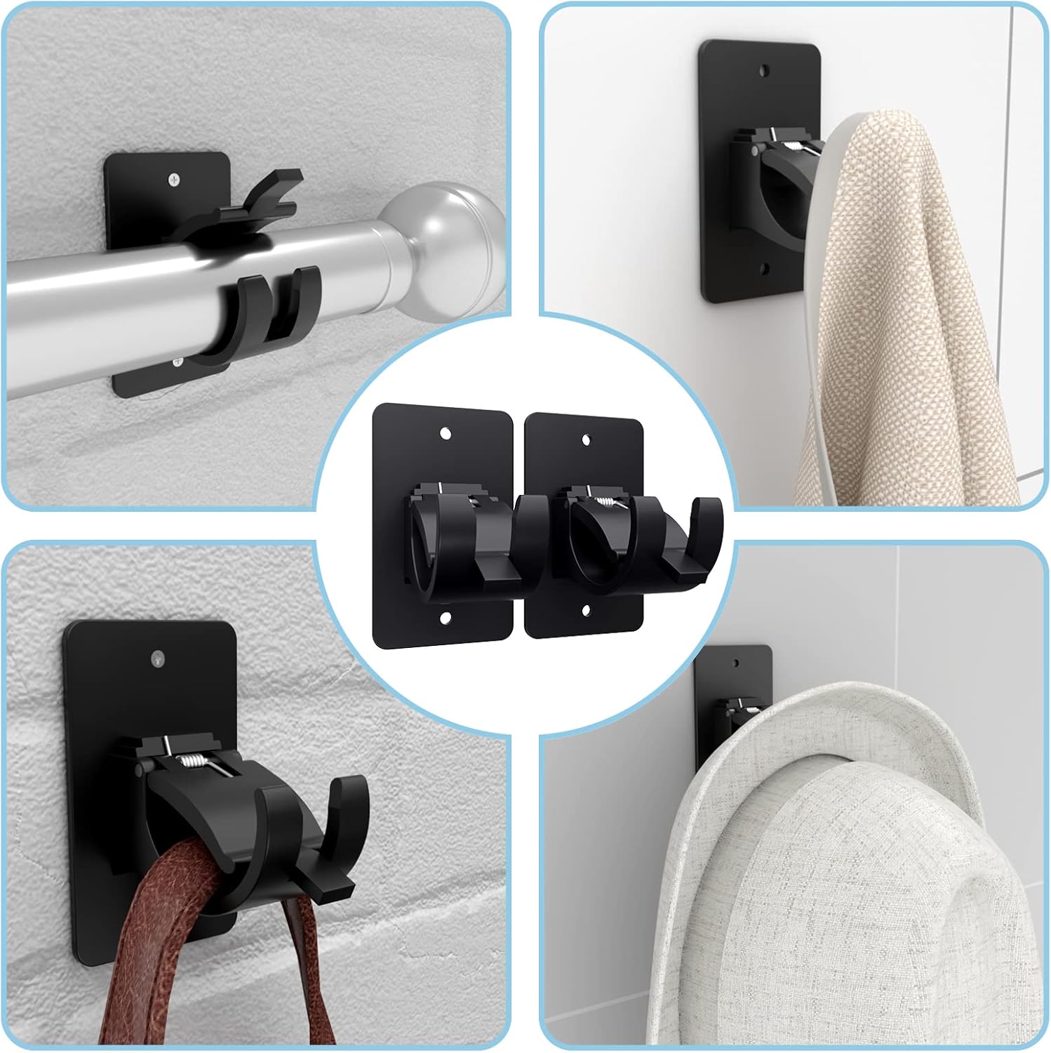 8 soportes de barra de cortina autoadhesivos, soportes universales de plástico para cortinero, soportes de barra de cortina sin taladro, ganchos