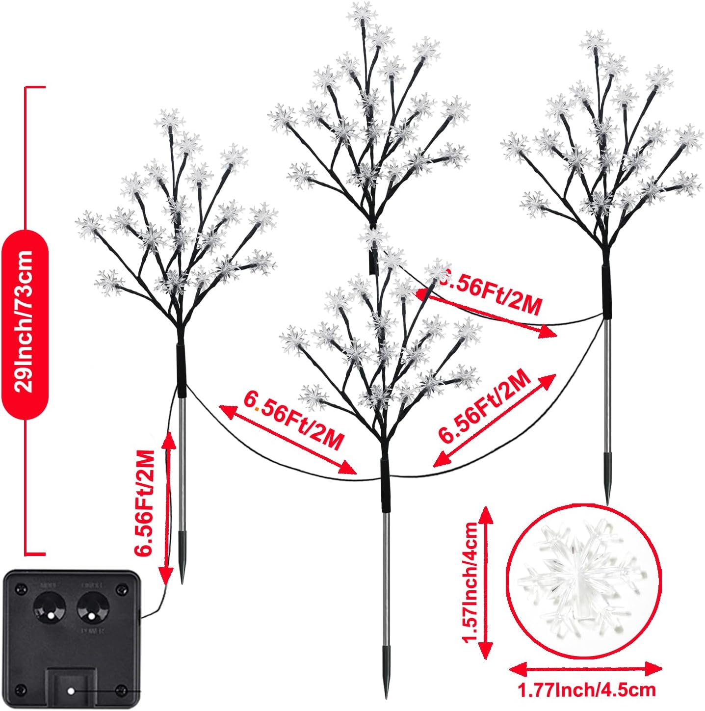 Paquete de 4 luces solares de 80 luces LED de copo de nieve de Navidad, 8 modos de luces solares de copo de nieve al aire libre, luces solares