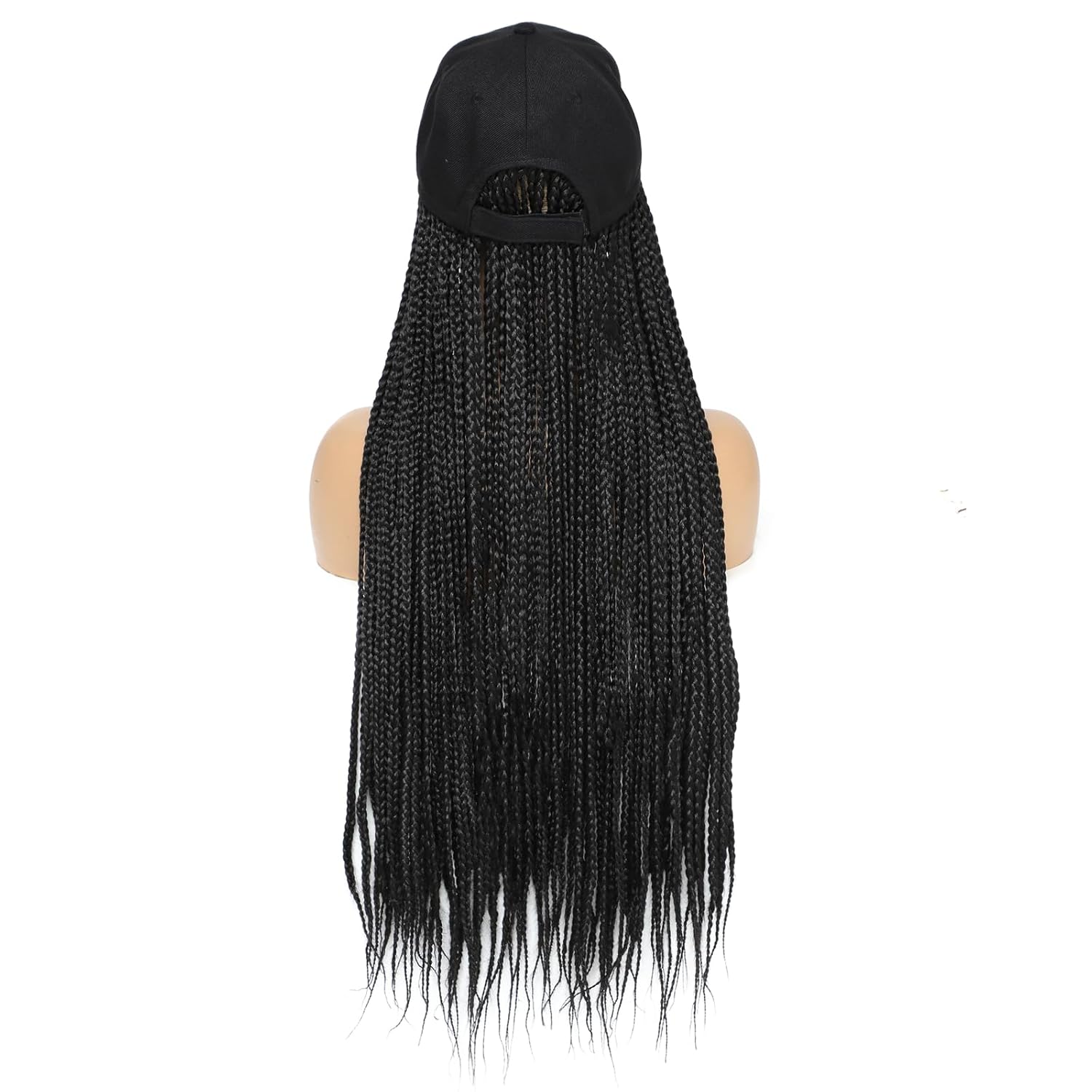 Gorra de béisbol con peluca larga trenzada de color negro, con cabello sintético trenzado para mujeres y niñas (B-negro)