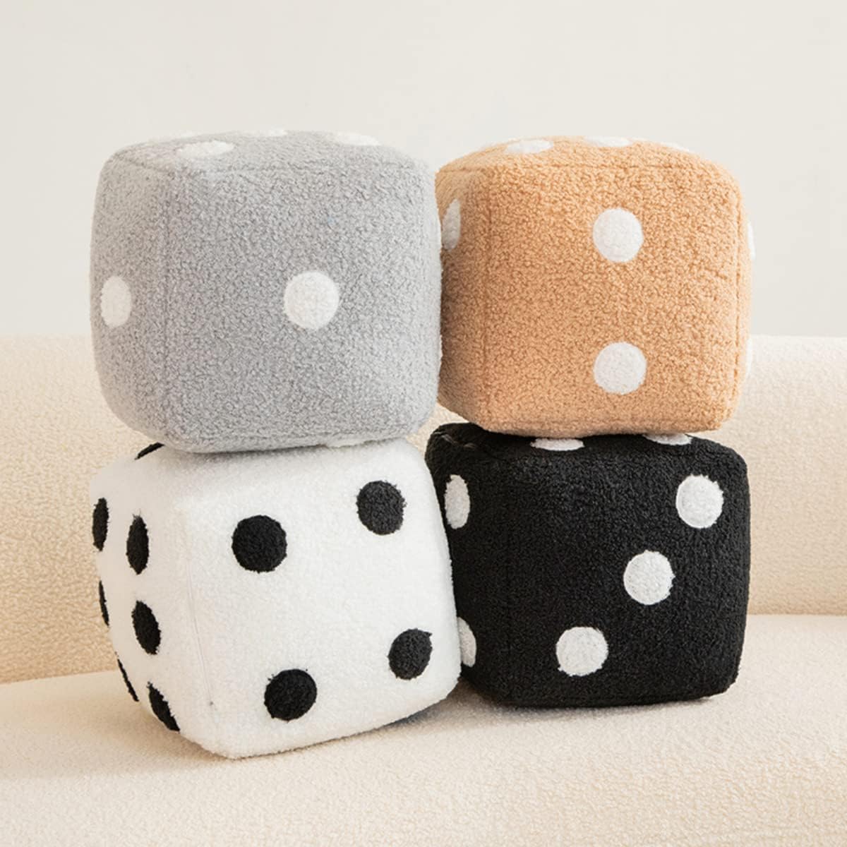 Creative Funny Simulation Dice Plush Pillow Cubic Cube Plush Pendant Dolls Stuffed Soft Sofa Back Cushion Creative Home Decor (Brown,20cm7.8 inch)