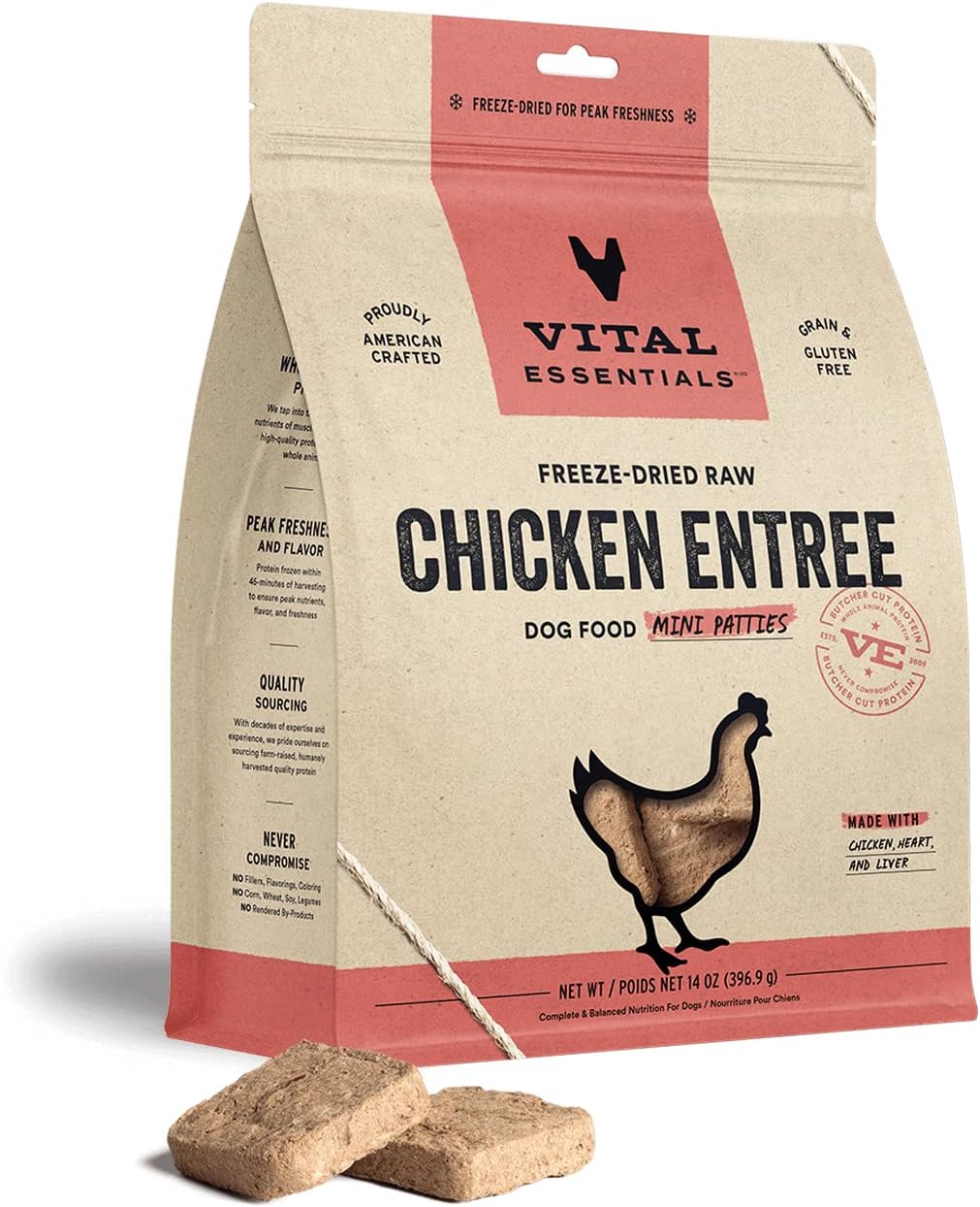 Vital Essentials Alimento crudo liofilizado para perros, mini empanadas de pollo, 14 onzas