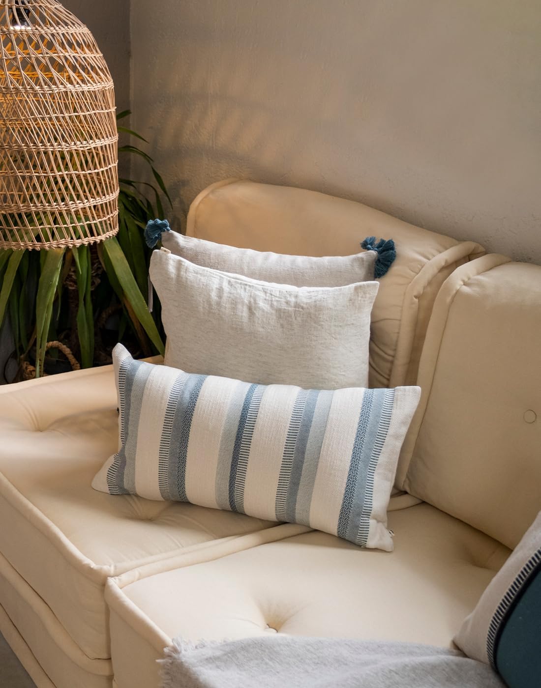 SOULMARK Funda de almohada 100% de algodón turco, suave al tacto, a rayas, bohemio, rectangular, para sofá, sala de estar, cama, sofá, funda de