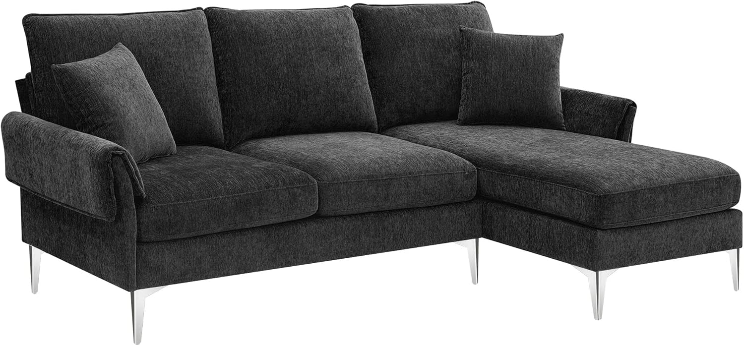 Sofá modular convertible, juego de muebles de felpilla en forma de L de 84 pulgadas, cómodos sofás de 4 asientos con diván reversible y espuma