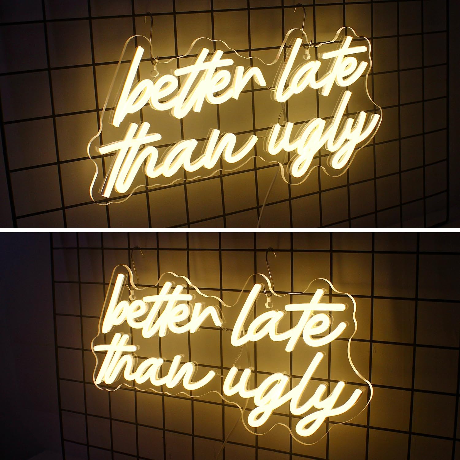 Letrero LED de neón con texto en inglés Better Late Than Fe, letras de neón para decoración de pared, letrero de luz de neón blanco cálido con