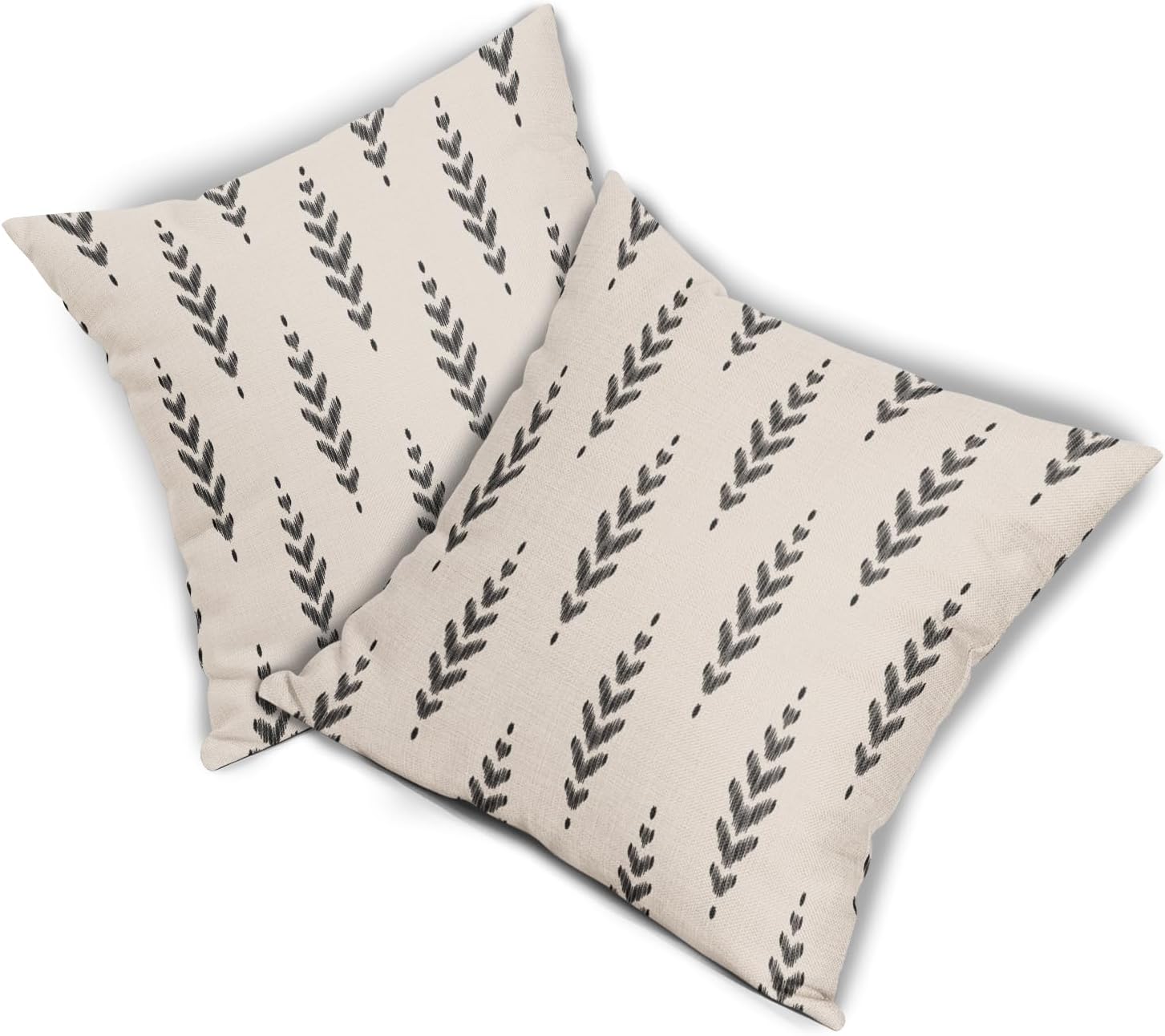 Juego de 2 fundas de almohada bohemias negras de 18 x 18 pulgadas, diseño étnico vintage geométrico con estampado de espiga para exteriores, funda