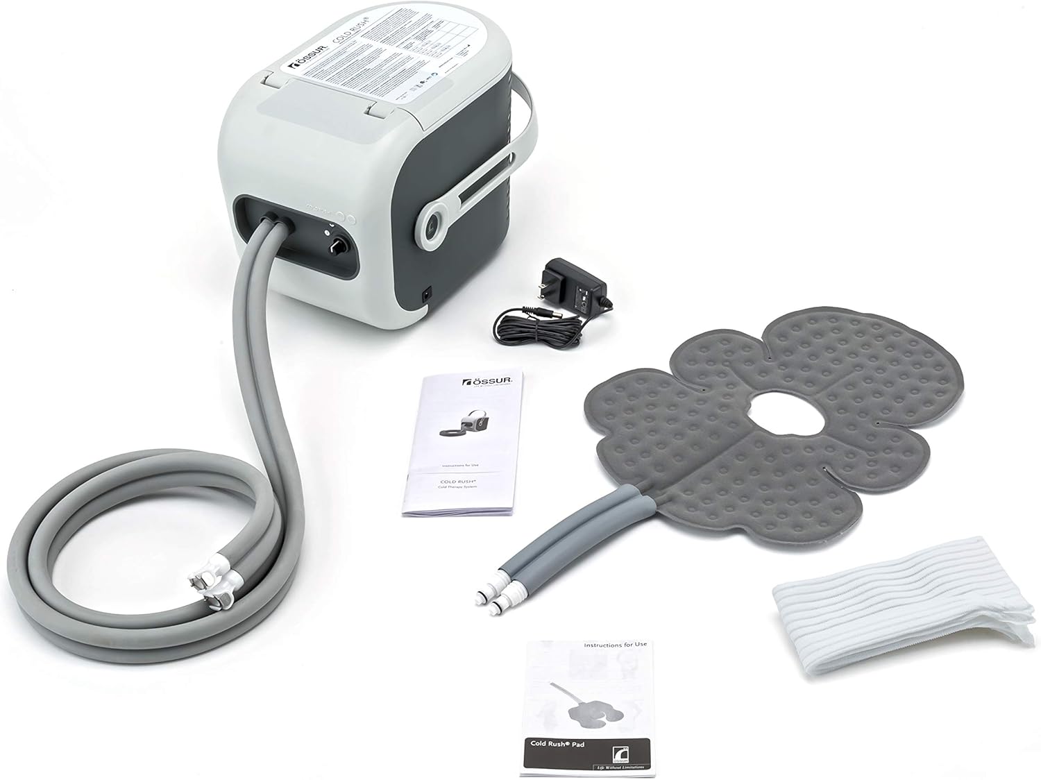 Ossur Sistema de máquina de terapia Cold Rush con rodillera, ergonómica, almohadilla ajustable incluida, silenciosa, ligera y fuerte, kit de