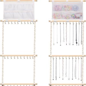 Organizador de joyas colgante de macramé con 30 ganchos montado en la pared, colgador de joyas sobre la puerta, estante para collares con borla para Organizador de joyas colgante de macramé con 30 ganchos montado en la pared, colgador de joyas sobre la puerta, estante para collares con borla para