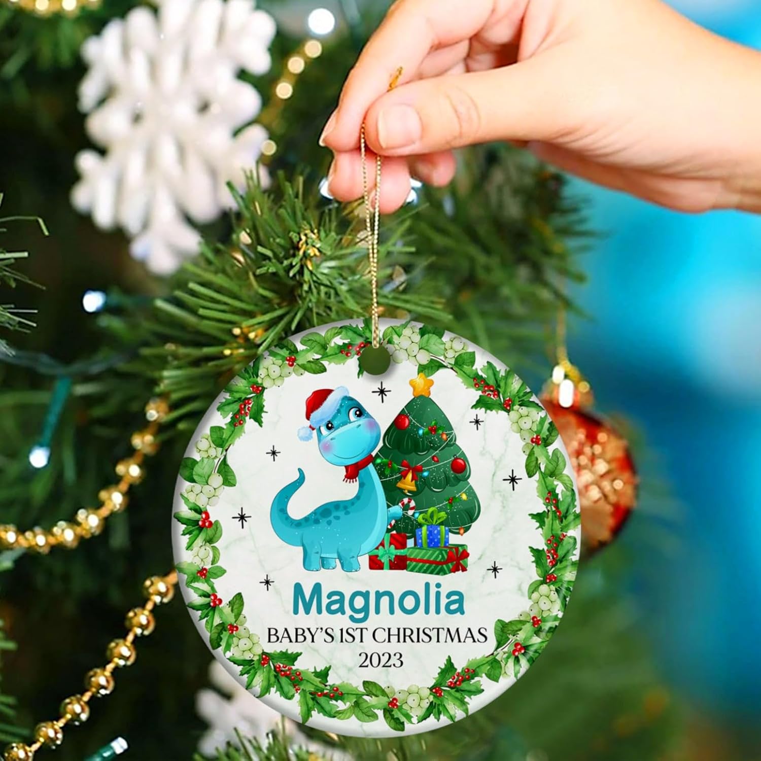 Adorno personalizado de la primera Navidad del bebé, adorno de primera Navidad para bebés 2024, adornos de dinosaurio bebé para árbol de Navidad,