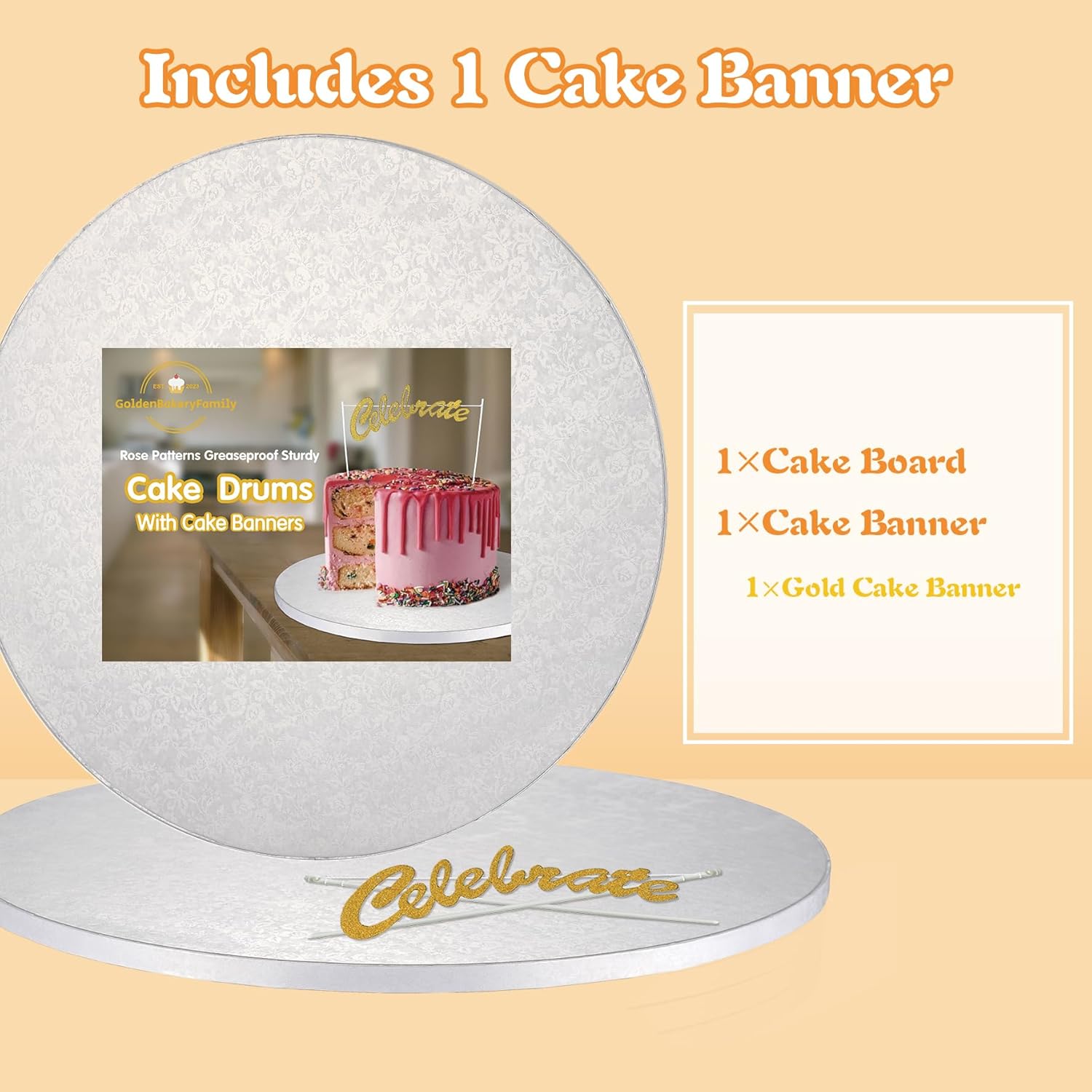 Tambores para tartas de 8 pulgadas con decoración de tartas, tablero redondo blanco de 12 pulgada de grosor, duradero, resistente a la grasa para