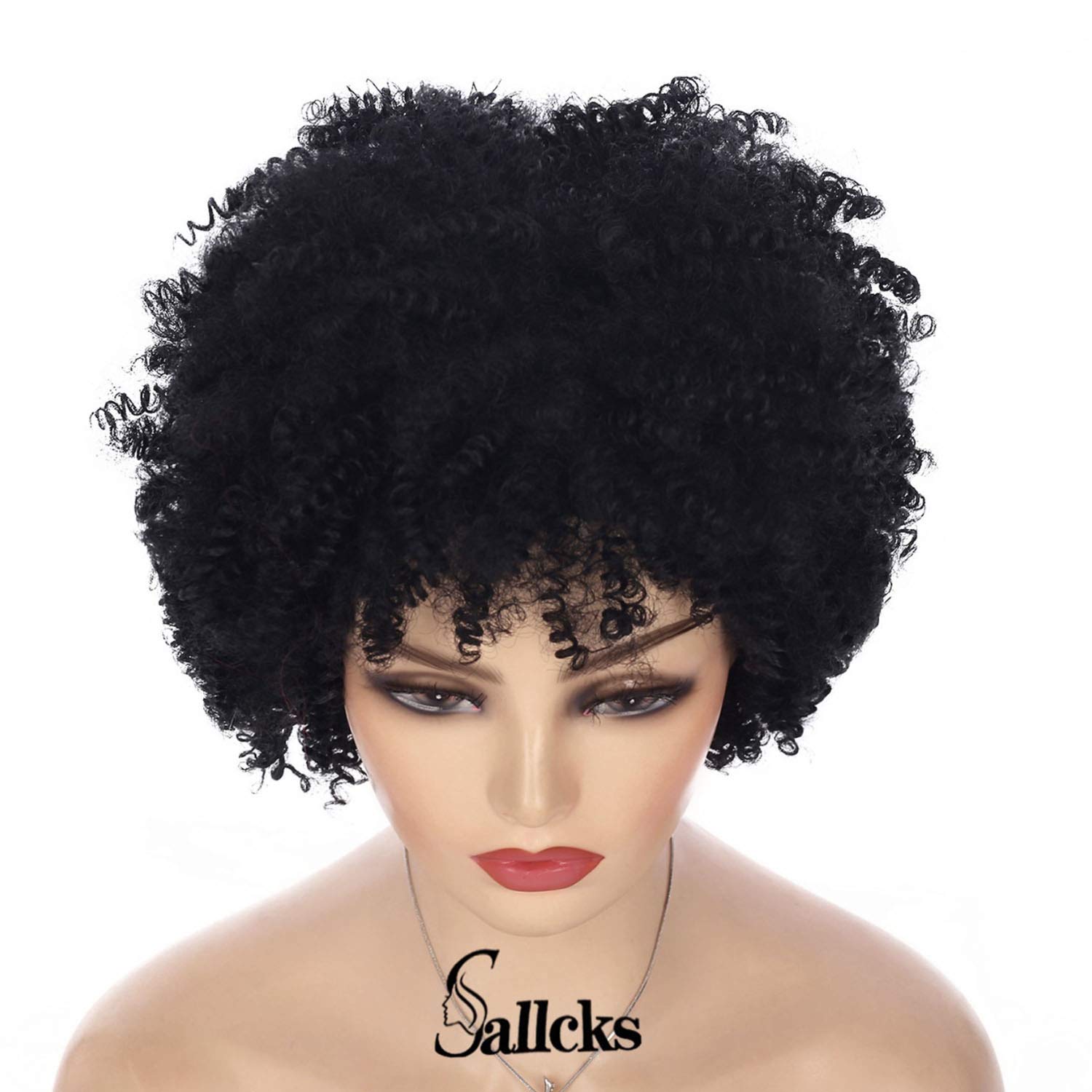Sallcks Peluca afro afro corta negra para mujeres negras, pelucas afro cortas y rizadas sintéticas naturales para cosplay, pelucas de disfraz con