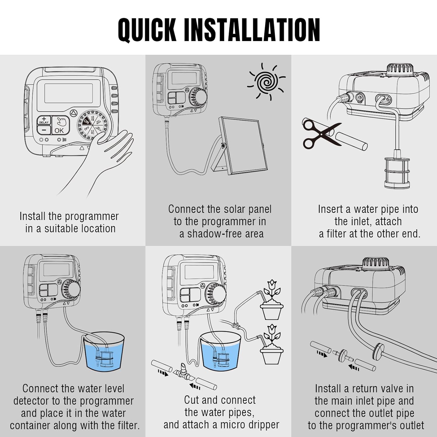 WS-1 Kit de riego por goteo, sistema de riego automático alimentado por energía solar de 5 W, temporizador de agua fácil de bricolaje para plantas
