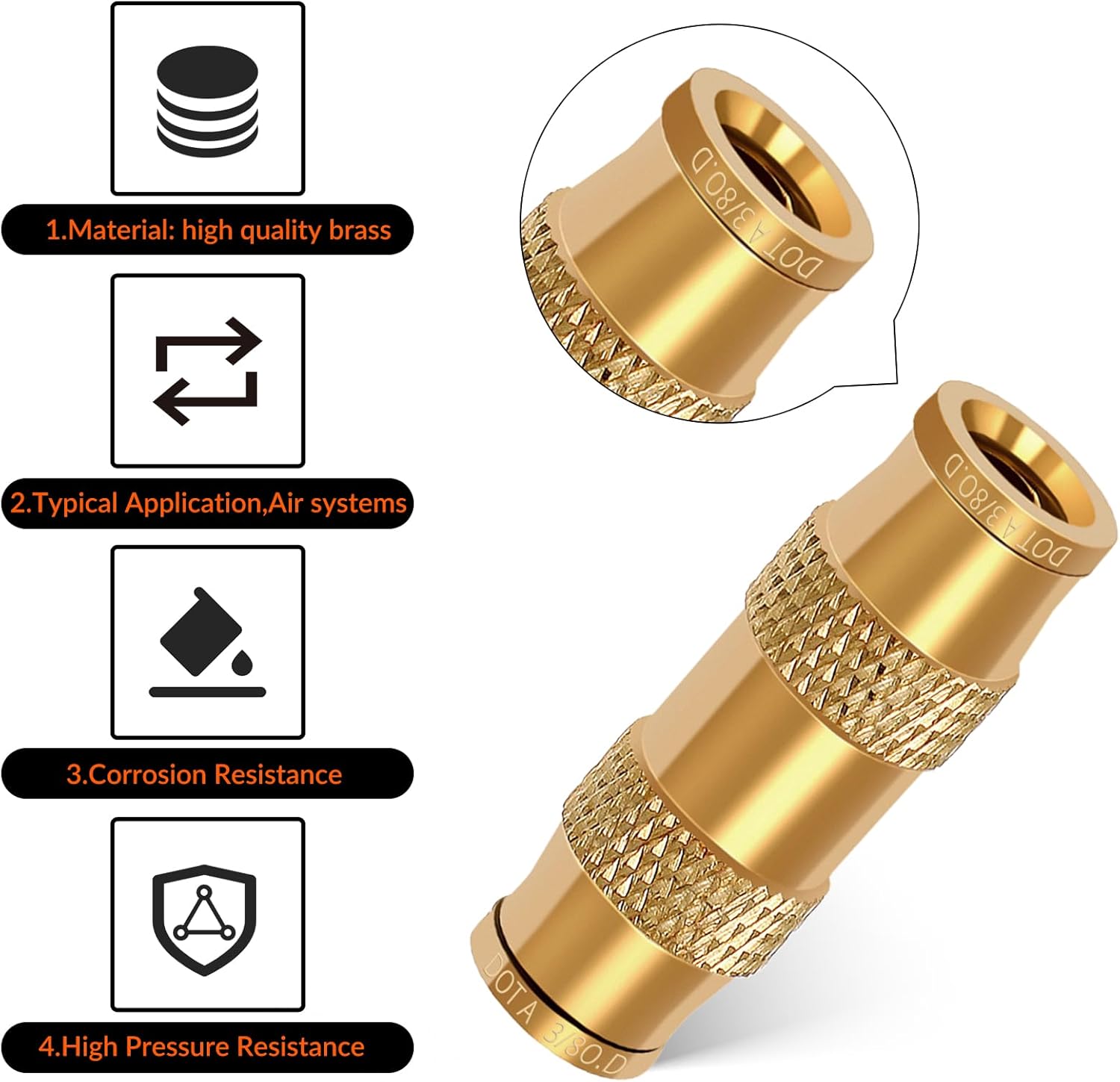 8 piezas de accesorios de línea de freno a presión para conectar, accesorios de aire neumáticos de latón, unión de tubos, accesorios de compresor de