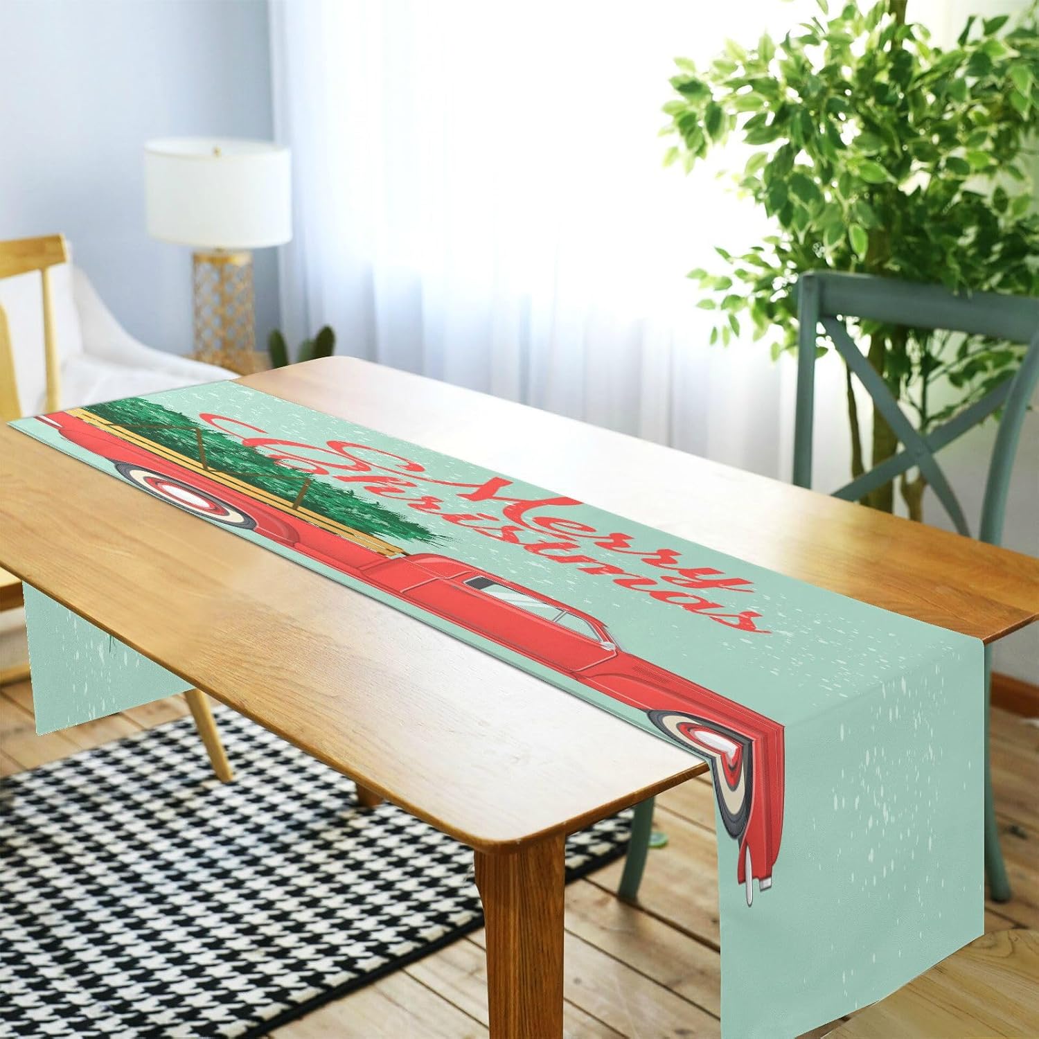 Camino de mesa de árbol rojo de Feliz Navidad, decoración de cocina de otoño para decoración de mesa de comedor, camino de mesa de Navidad, 72
