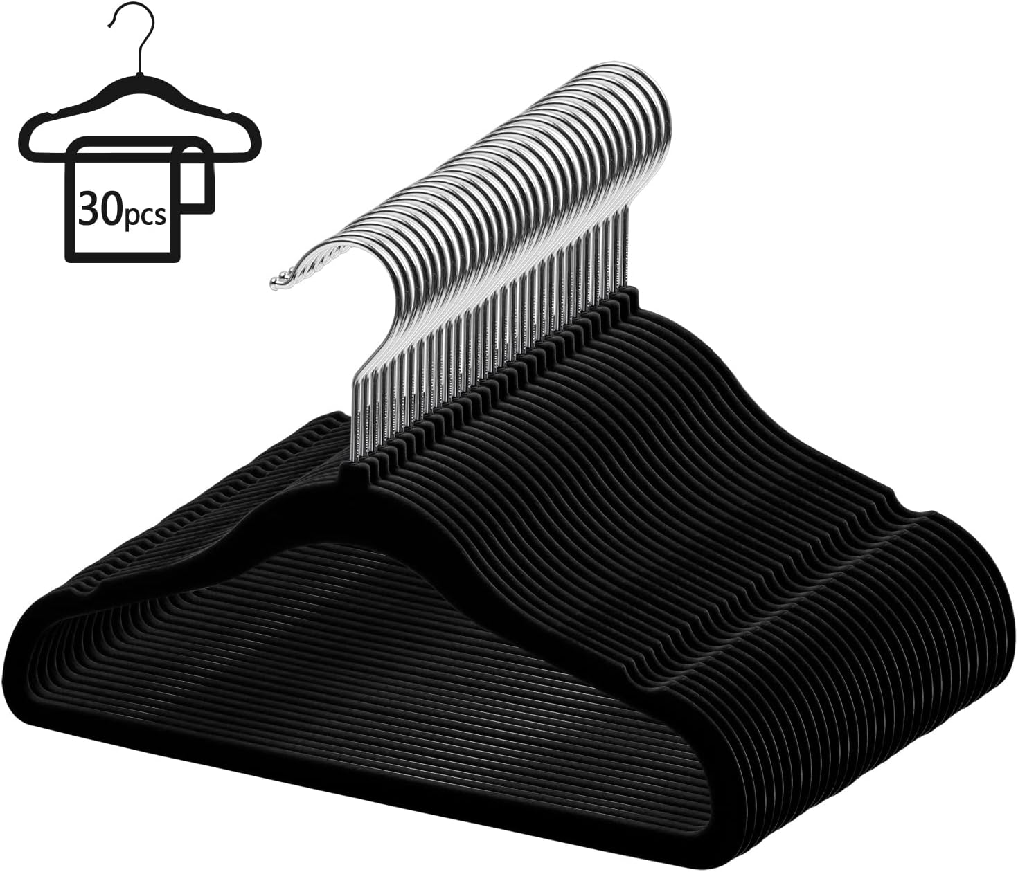 Perchas de terciopelo para niños, perchas de terciopelo para bebés, perchas de fieltro para niños pequeños (negro, paquete de 30)