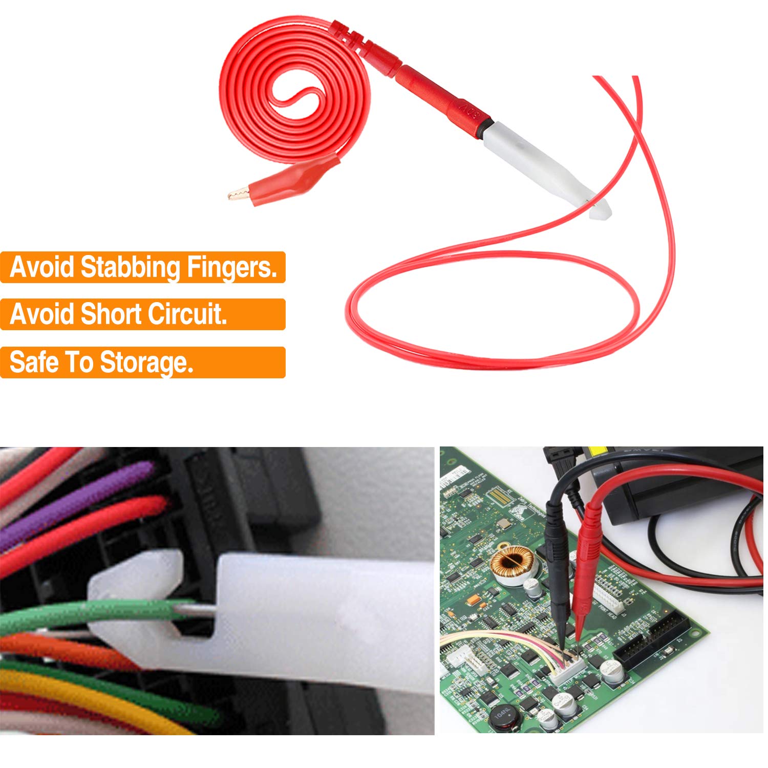 Kit de sonda trasera de 24 piezas, 5 perforadores de alambre con tapa, 5 pines de sonda trasera larga, 5 cables de prueba de circuito de clip de