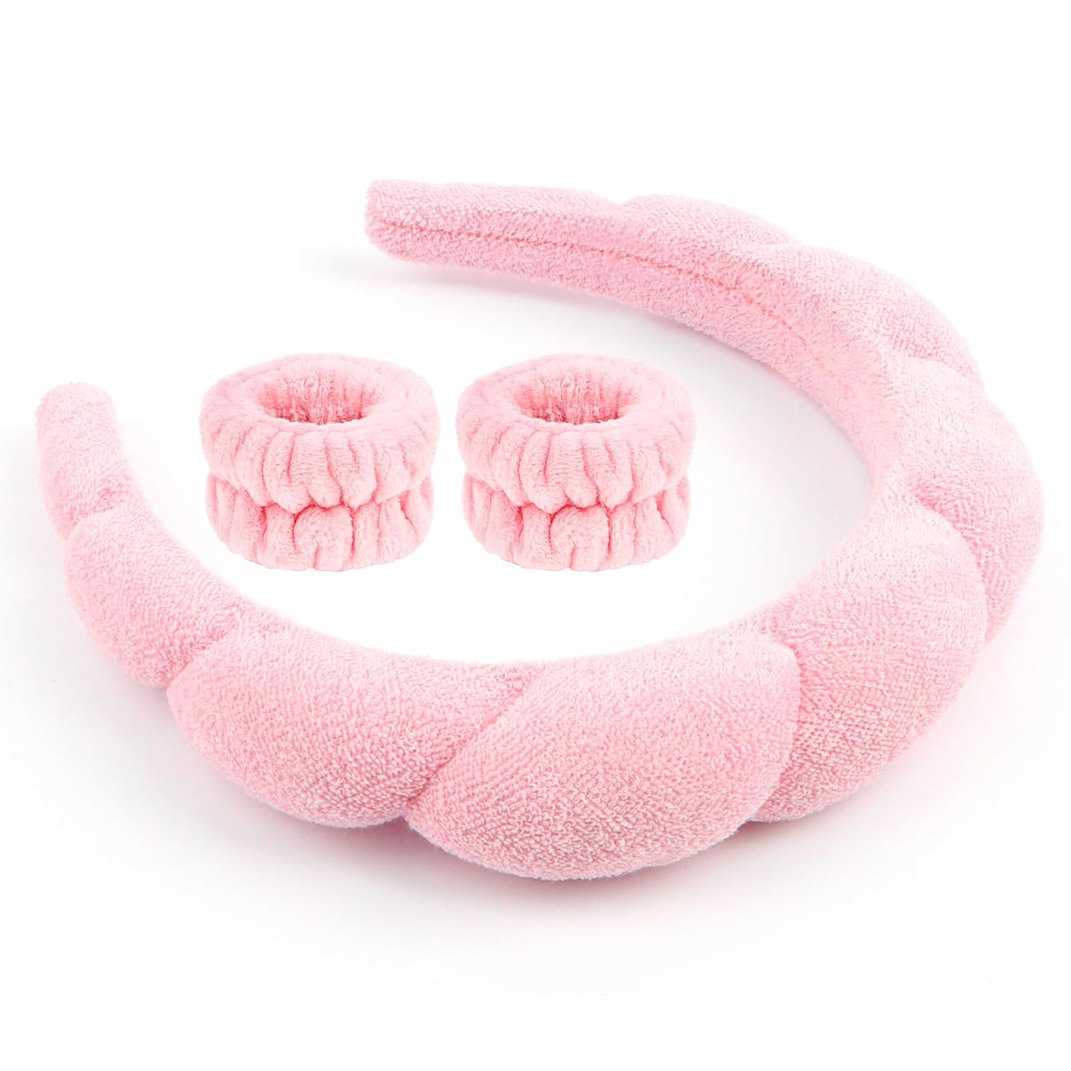BAHABY Diadema de spa para lavar la cara, cuidado de la piel, maquillaje, diadema de esponja, diadema de spa y muñequera, nubes suave banda para el