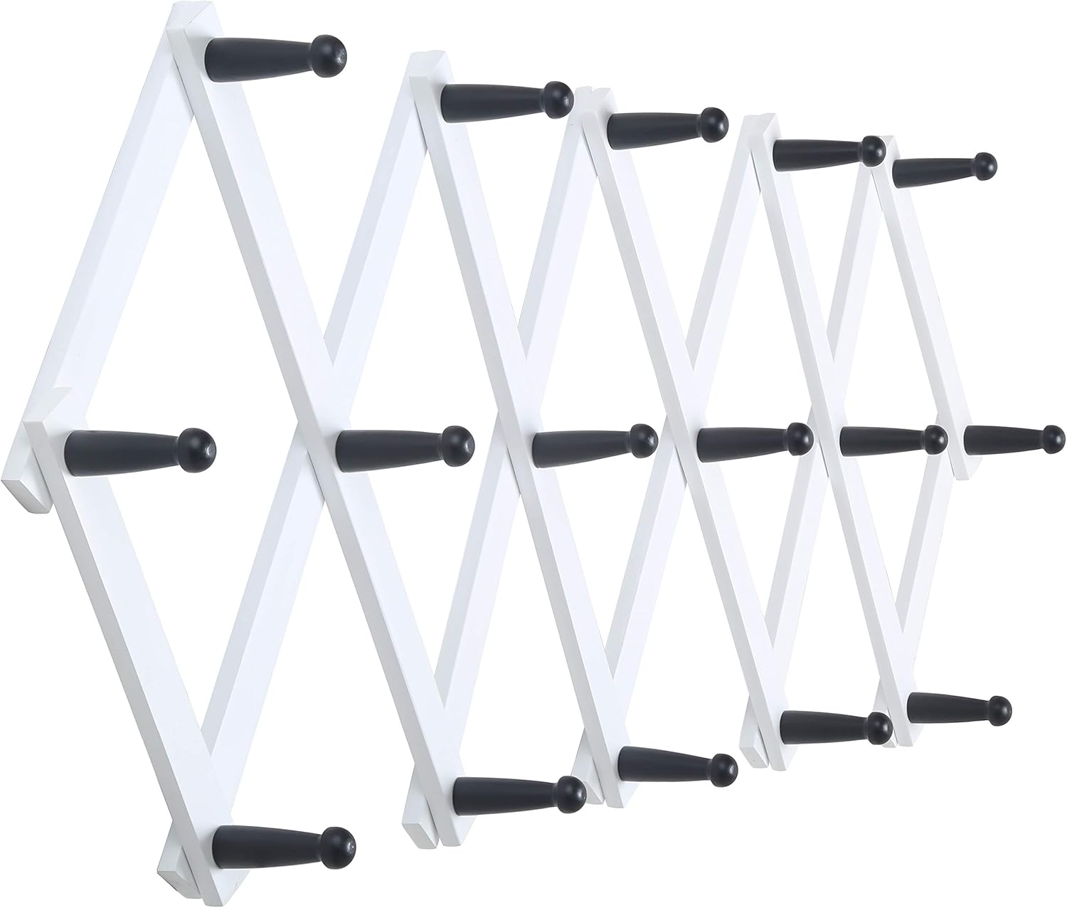 WEBI Perchero de pared de acordeón, perchero de madera expandible montado en la pared, perchero de acordeón para sombreros, gorras, 16 ganchos de