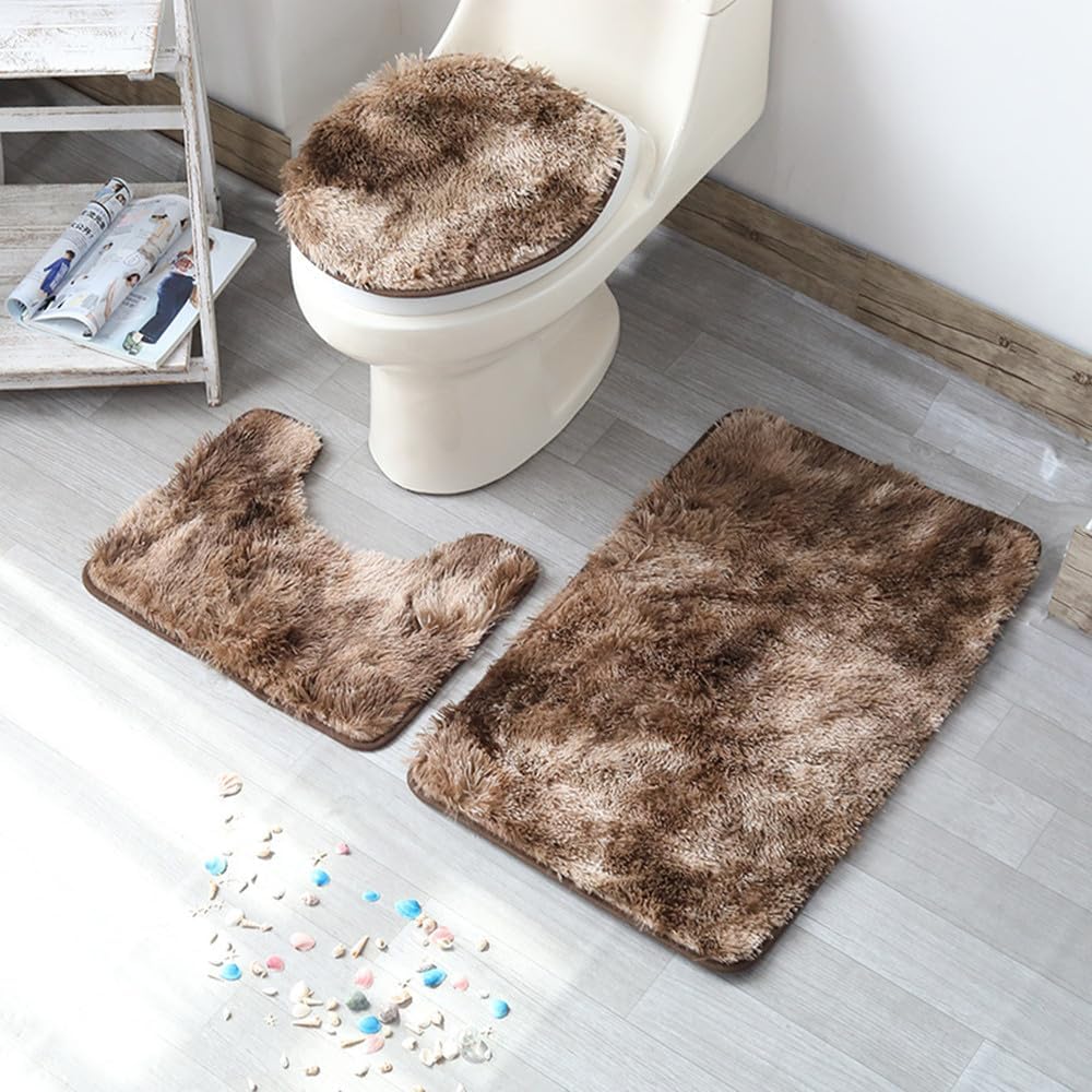 Juego de 3 alfombras de baño, tapetes de baño, tapetes antideslizantes y absorbentes, tapete de suelo, alfombra de contorno en forma de U y cubierta